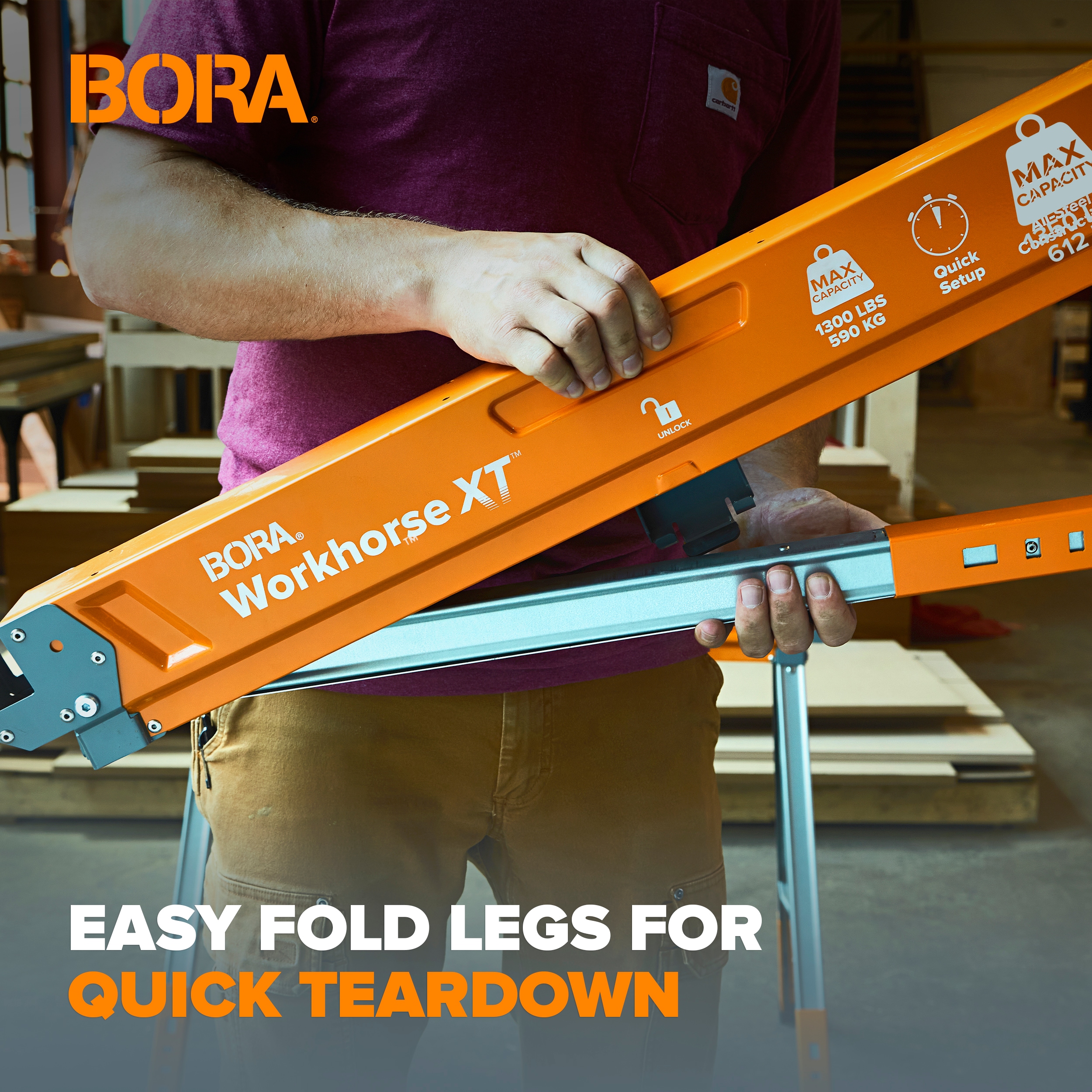 BORA Workhorse XT Caballo de Sierra Ajustable de Acero de 38 pulgadas de ancho por 30 pulgadas de alto (Capacidad de 1350 lb) PM-3360