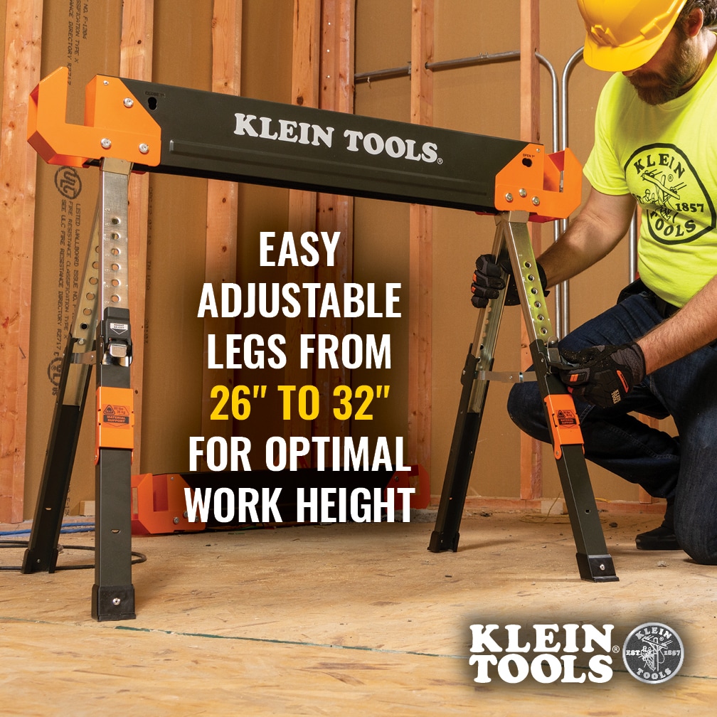 Caballo de sierra plegable de patas ajustables y mesa para sitio de trabajo Klein Tools, 1-Pack 66188