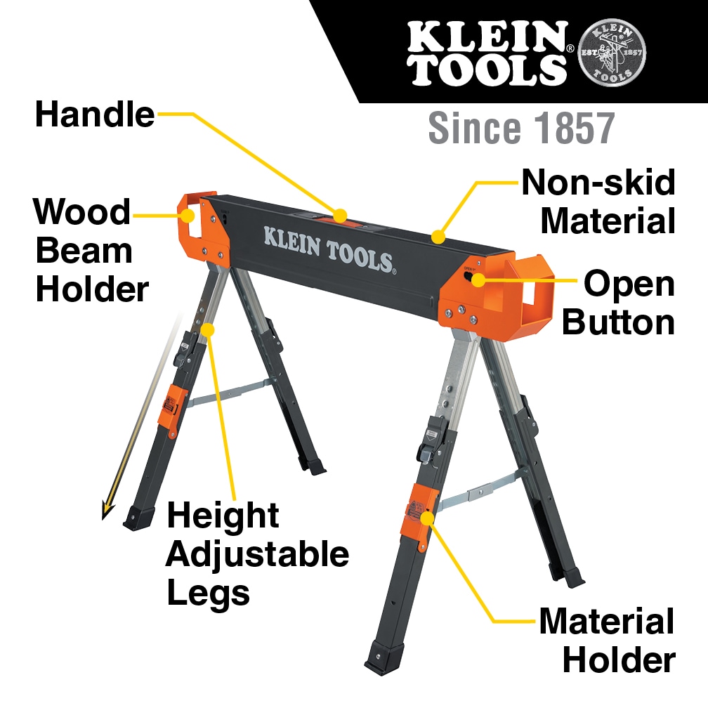 Caballo de sierra plegable de patas ajustables y mesa para sitio de trabajo Klein Tools, 1-Pack 66188