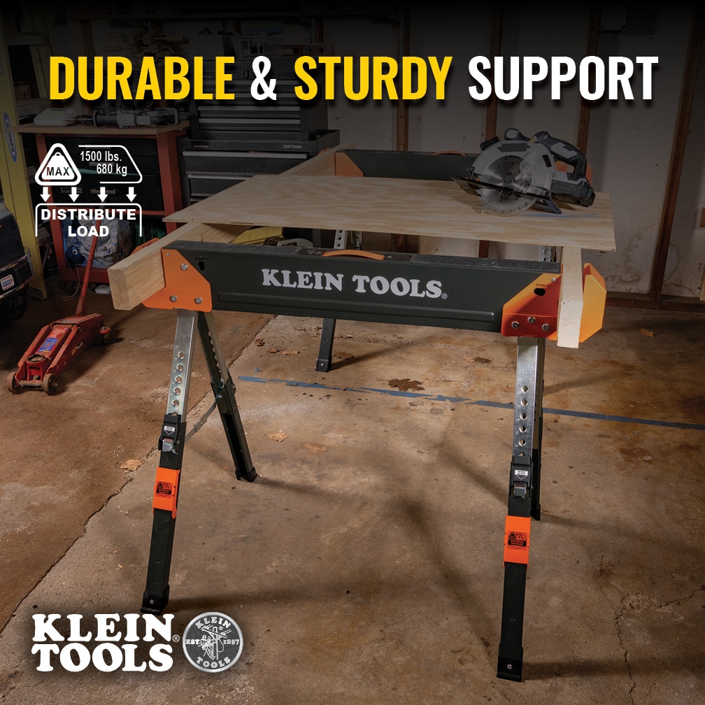 Caballo de sierra plegable de patas ajustables y mesa para sitio de trabajo Klein Tools, 1-Pack 66188
