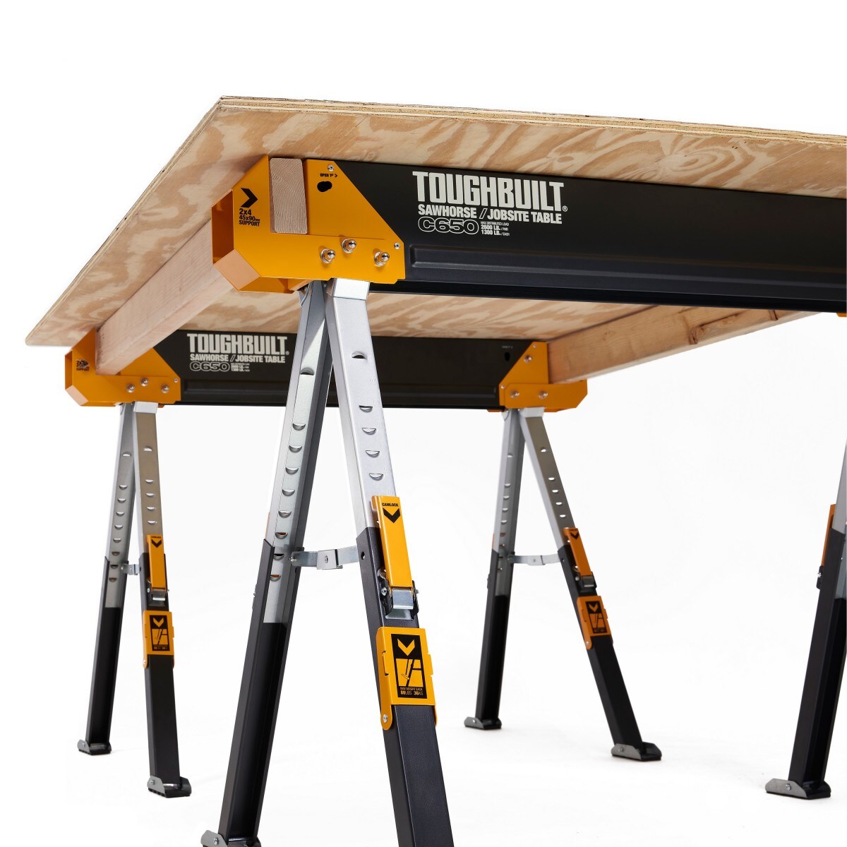 Caballo de sierra de acero ajustable TOUGHBUILT C650-2 de 42.4 pulgadas de ancho x 32.09 pulgadas de alto (capacidad de 1300 lbs) TB-C650-2