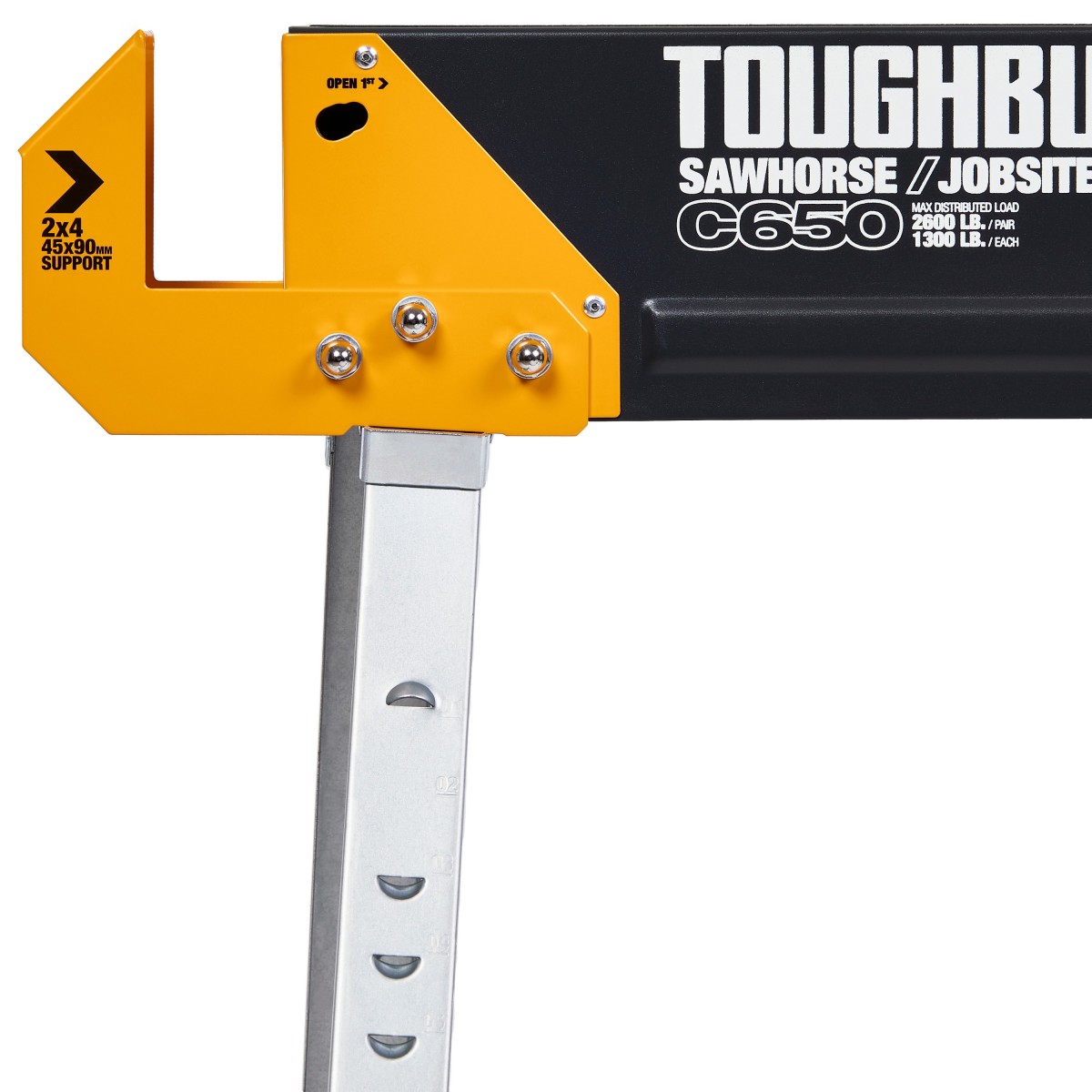 Caballo de sierra de acero ajustable TOUGHBUILT C650-2 de 42.4 pulgadas de ancho x 32.09 pulgadas de alto (capacidad de 1300 lbs) TB-C650-2