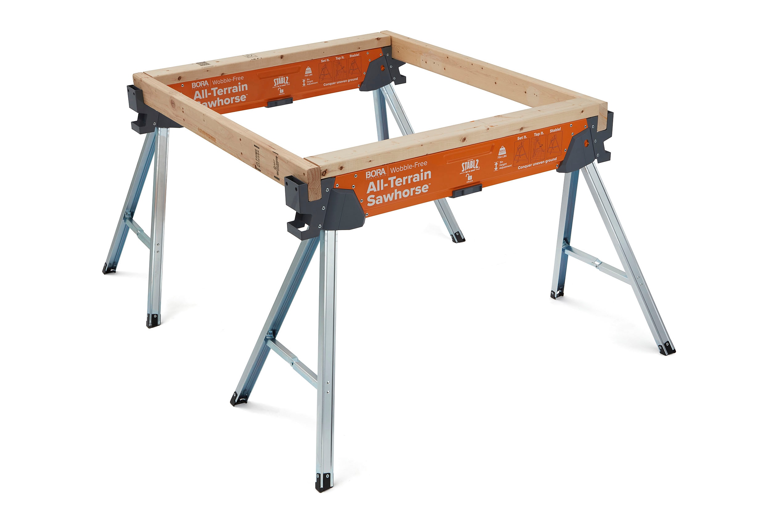 Caballo todoterreno BORA 2-Pack 42.5-Pulgadas L x 30-Pulgadas A Caballete de Sierra de Acero Ajustable (Capacidad de 1500 lbs) PM-4520T