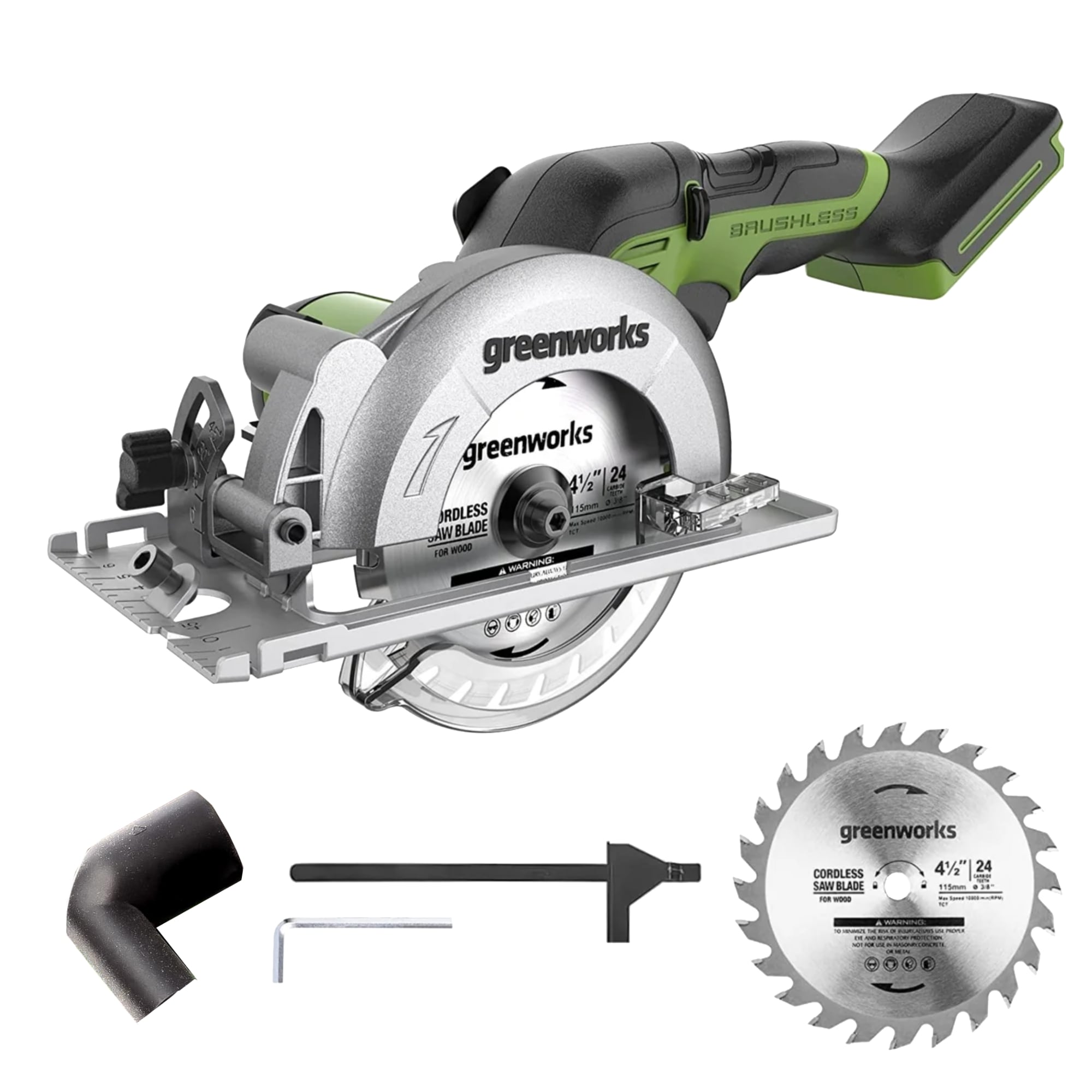Sierra circular inalámbrica sin escobillas Greenworks de 24 voltios y 4-1/2 pulgadas