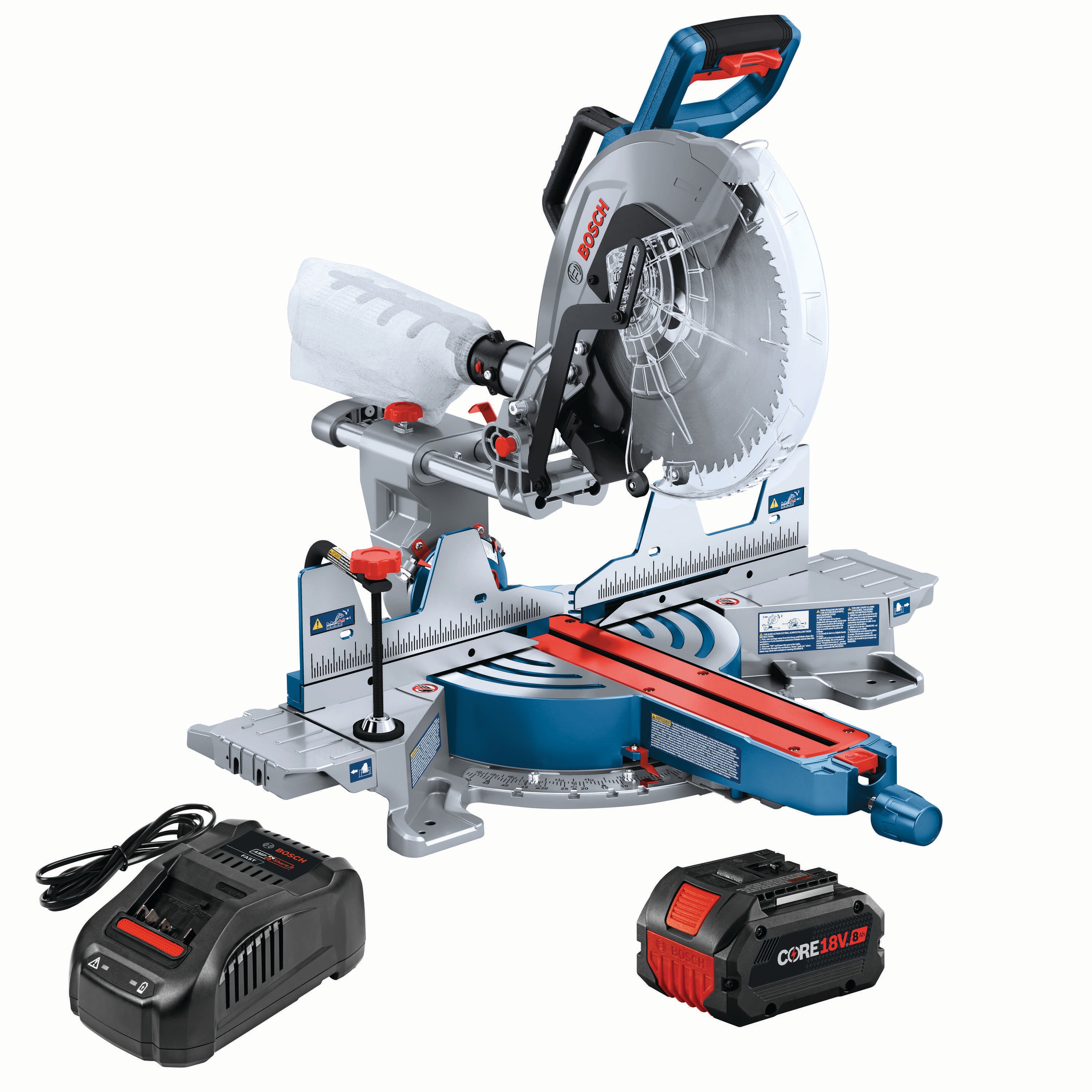Sierra ingleteadora deslizante inalámbrica de doble bisel de 18 voltios de 12 pulgadas con batería de 8 amperios - Modelo GCM18V-12SDN14 de Bosch
