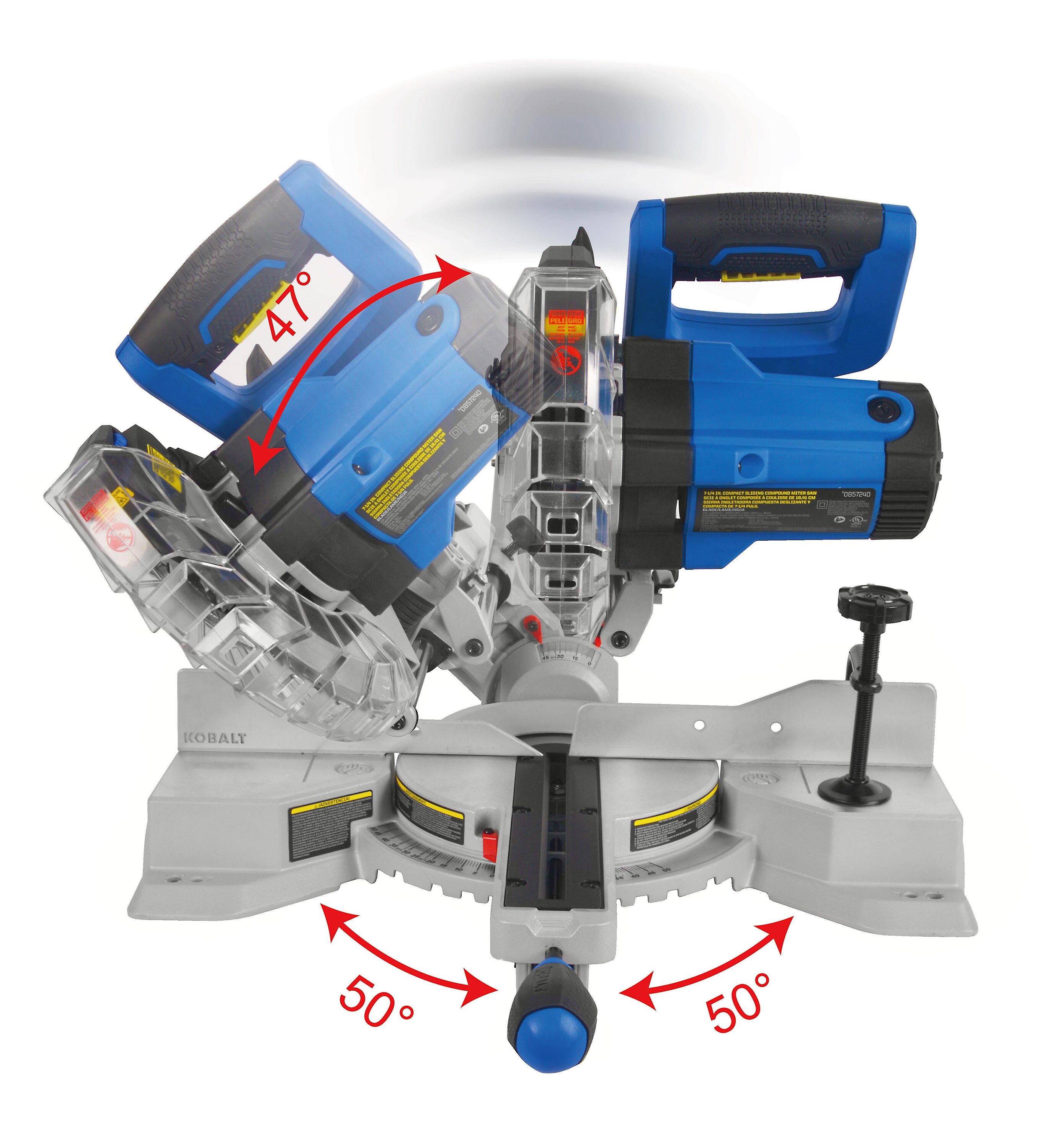 Sierra ingletadora compuesta de un solo bisel deslizante compacta Kobalt de 7-1/4 pulgadas y 10 amperios SM1817LW