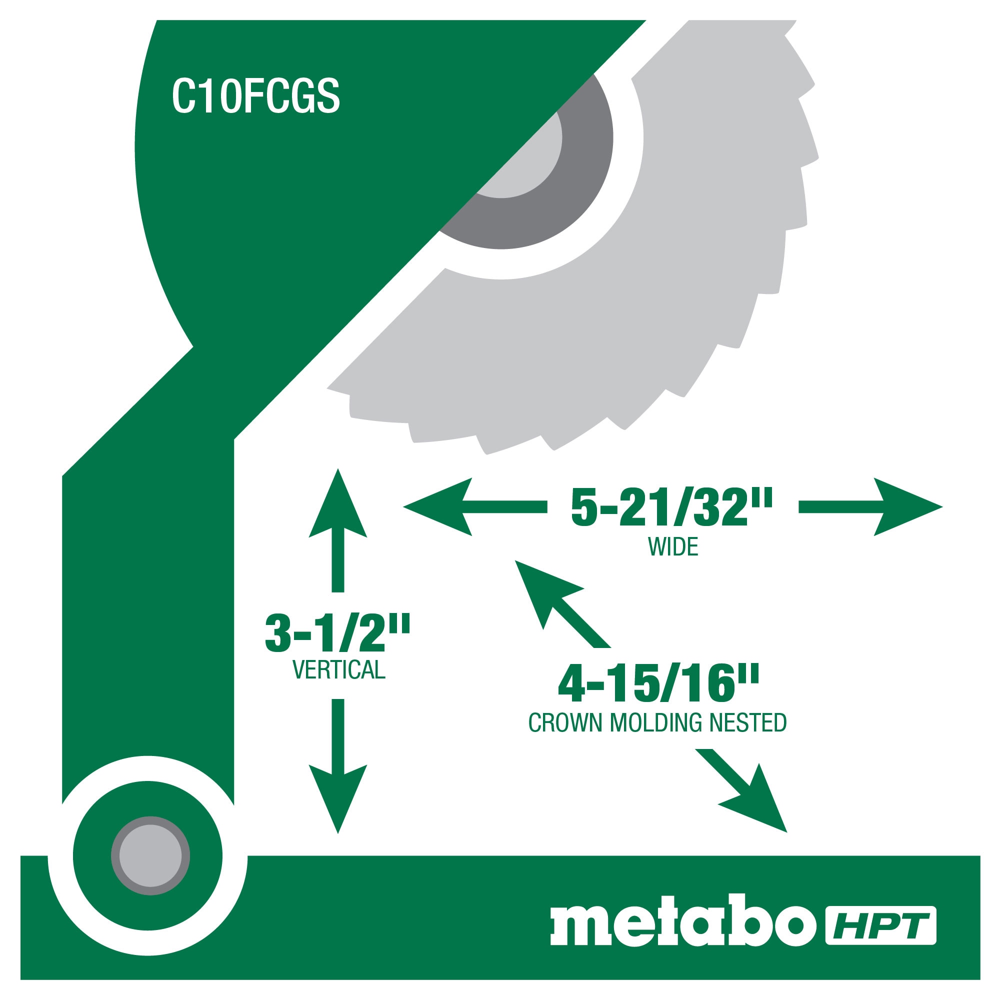 Sierra de inglete compuesta con bisel sencillo de 10 pulgadas y 15 amperios con cable Metabo HPT C10FCGSM