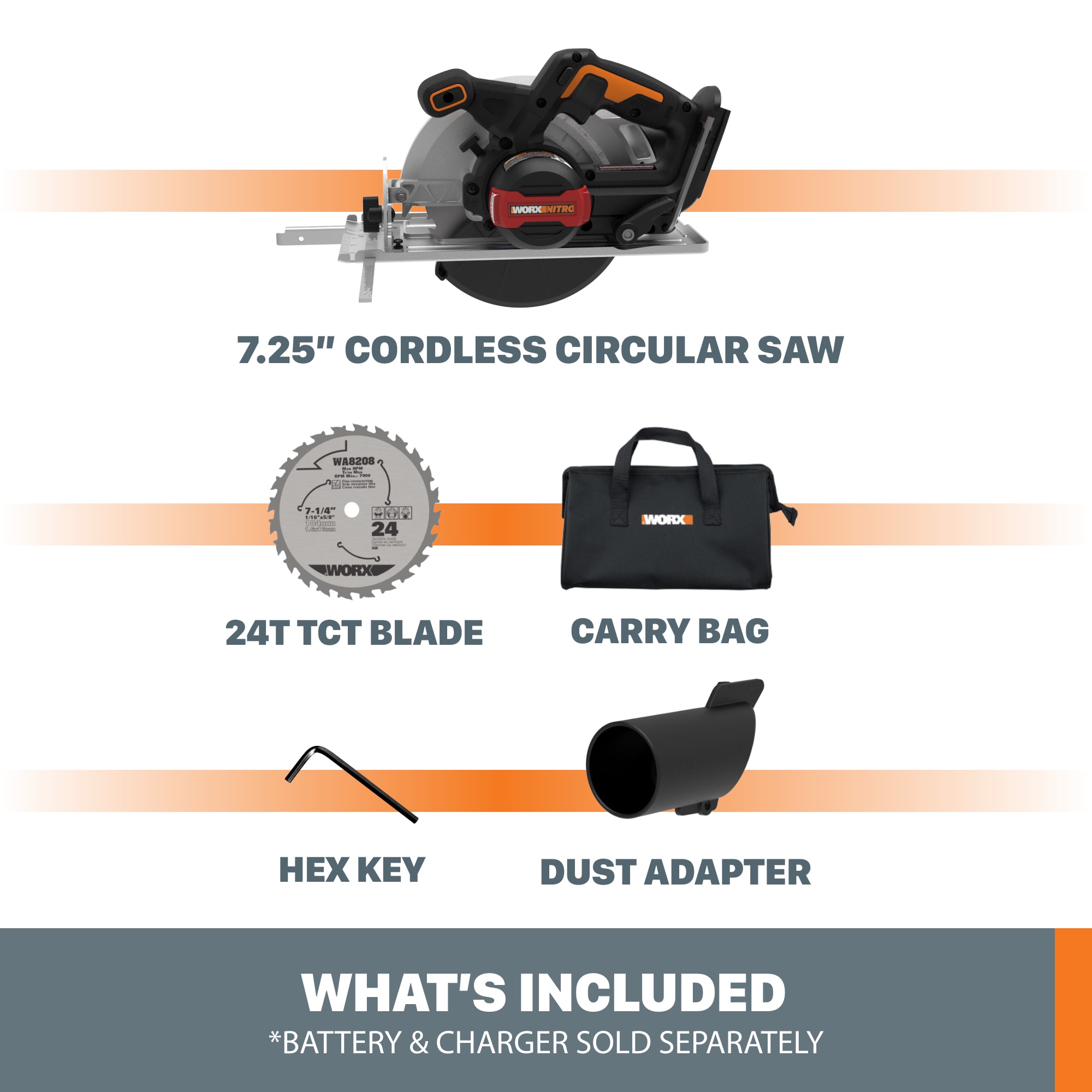 Sierra circular inalámbrica sin escobillas WORX Nitro Power Share 20-volt Max 7-1/4 pulgadas WX520L.9