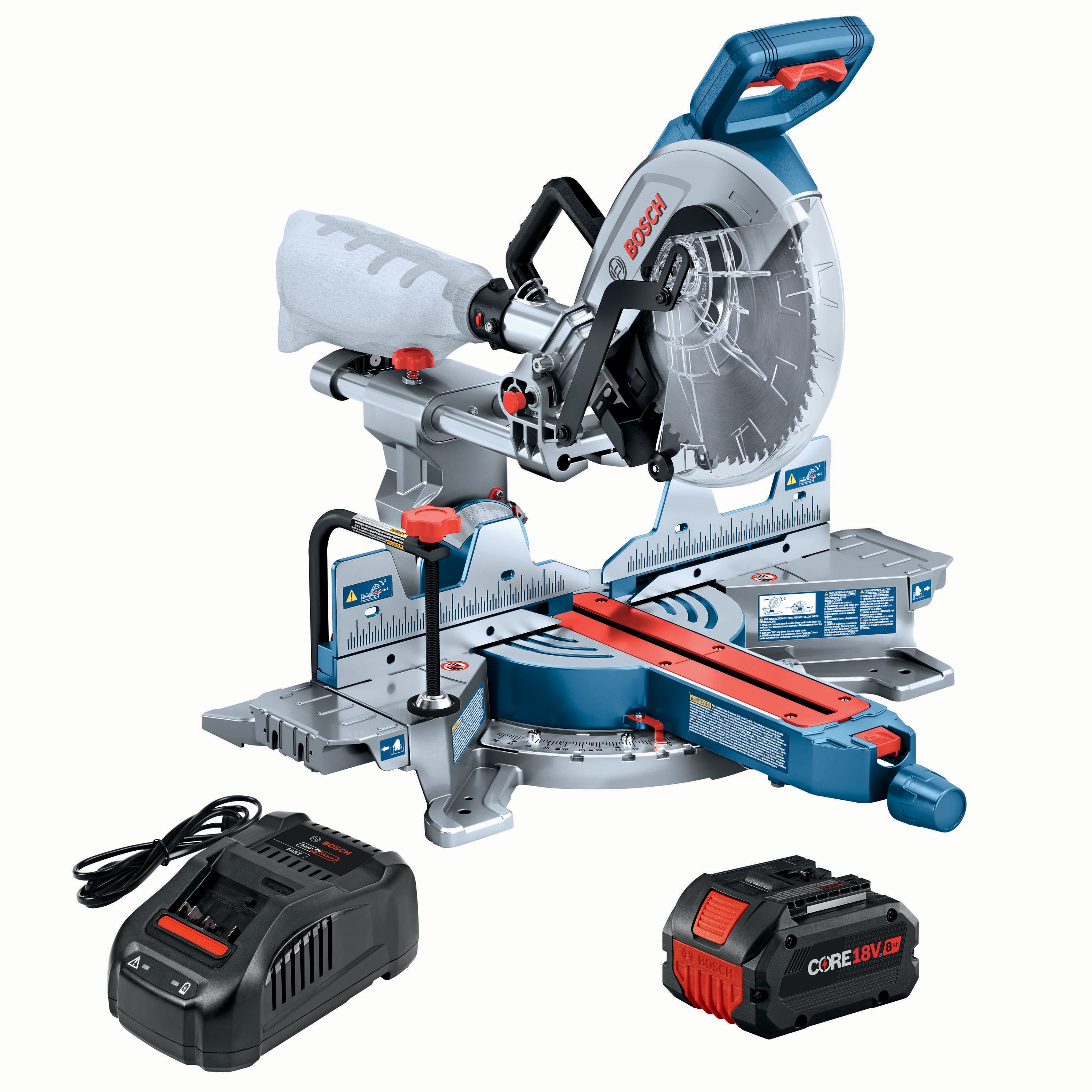 Sierra ingletadora compuesta deslizante de doble bisel y 18 voltios de 10 pulgadas con batería incluida de 8 amperios Bosch GCM18V-10SDN14
