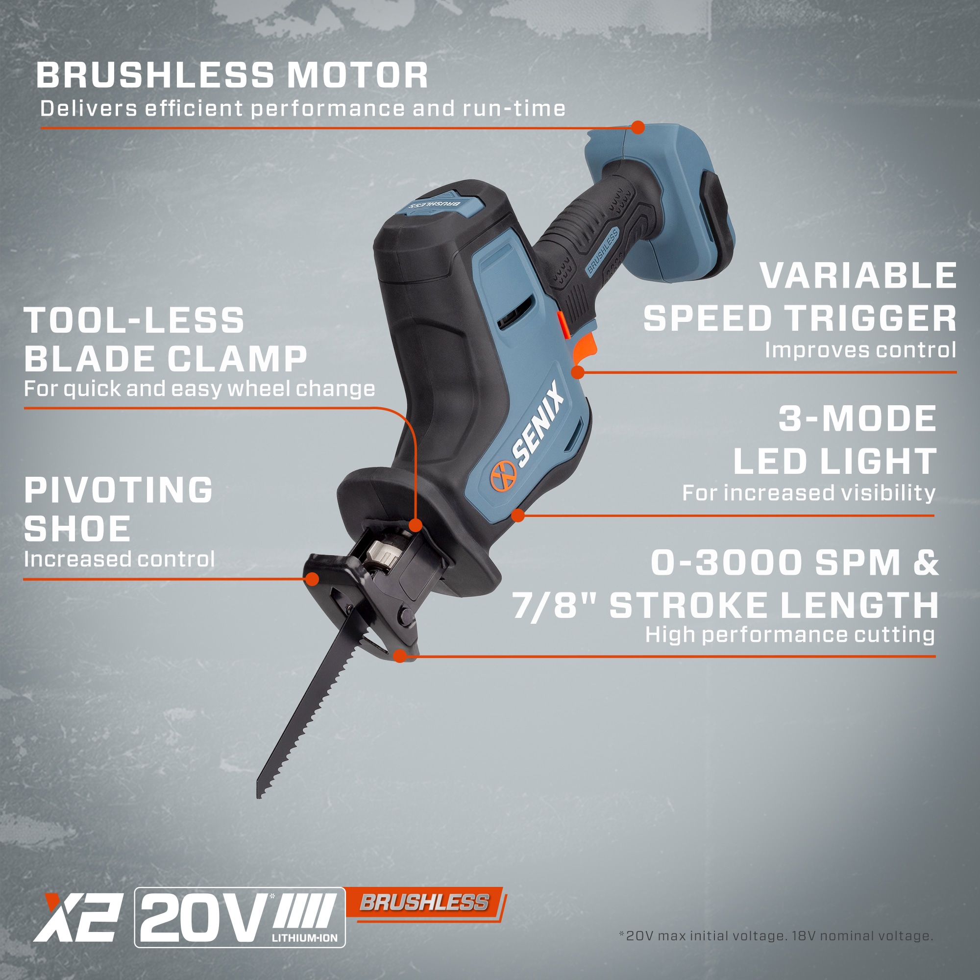 Sierra de Sable Inalámbrica Recíproca SINX X2 20 voltios 2 amperios con Velocidad Variable Brushless (Batería incluida) PSRX2-M2