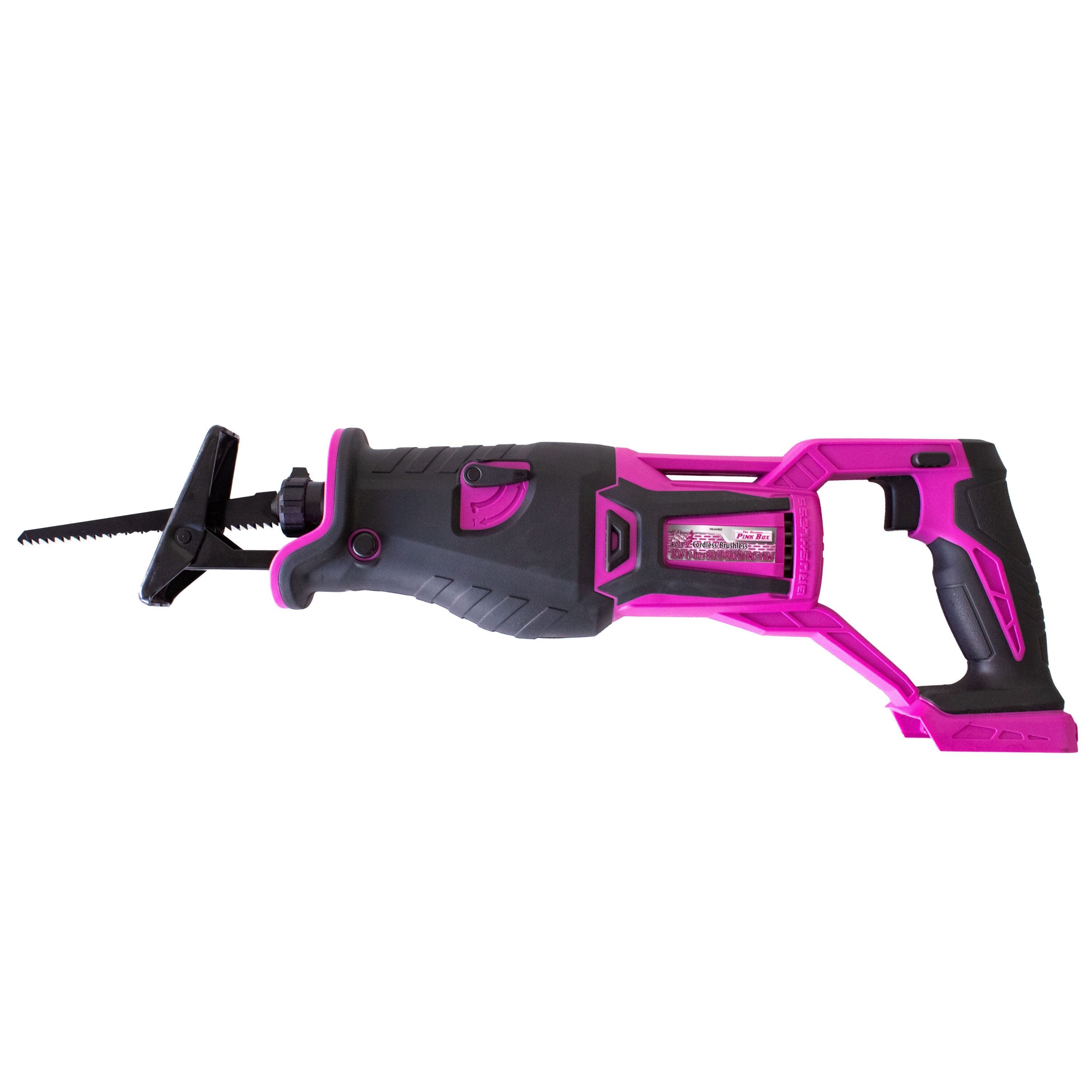 Sierra reciproca inalámbrica sin escobillas de 20 voltios de The Original Pink Box (batería incluida) PB20VREC-2AH-CHRGR
