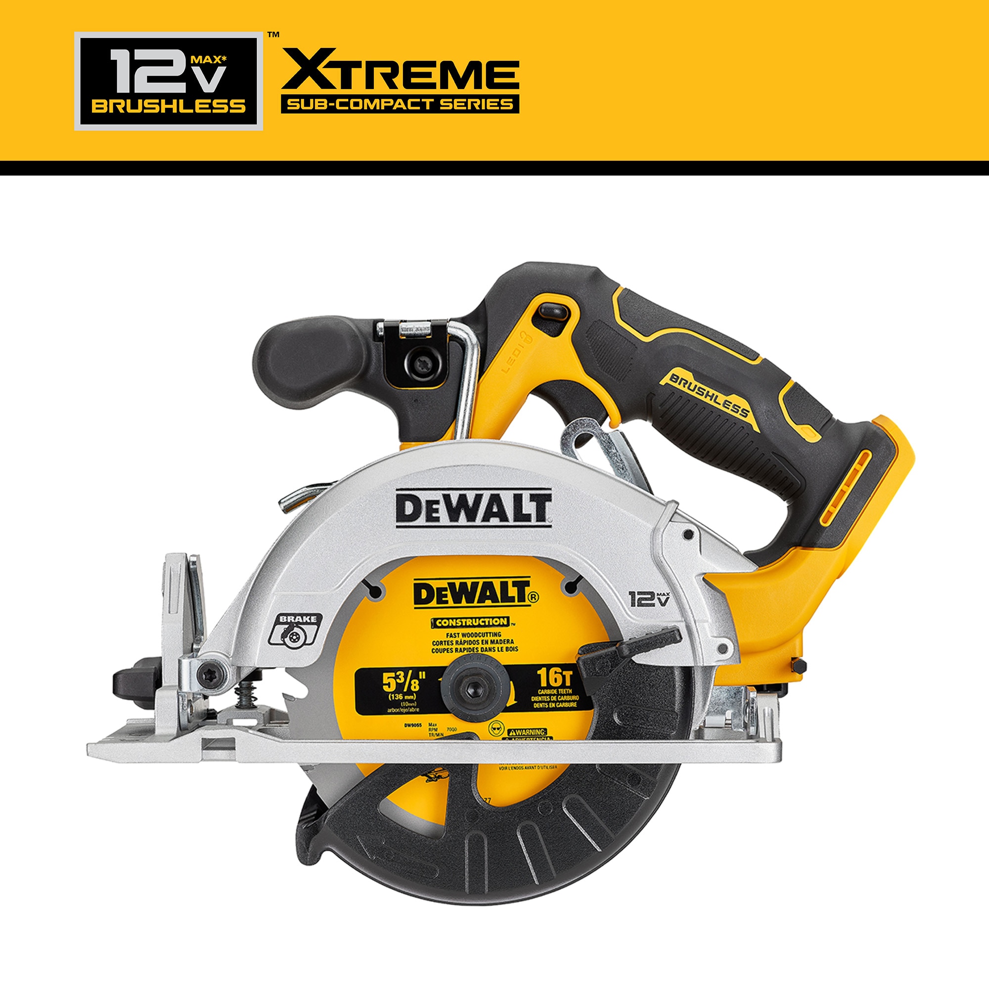 Sierra circular inalámbrica sin escobillas DEWALT XTREME 12 voltios Max 5-3/8 pulgadas DCS512B