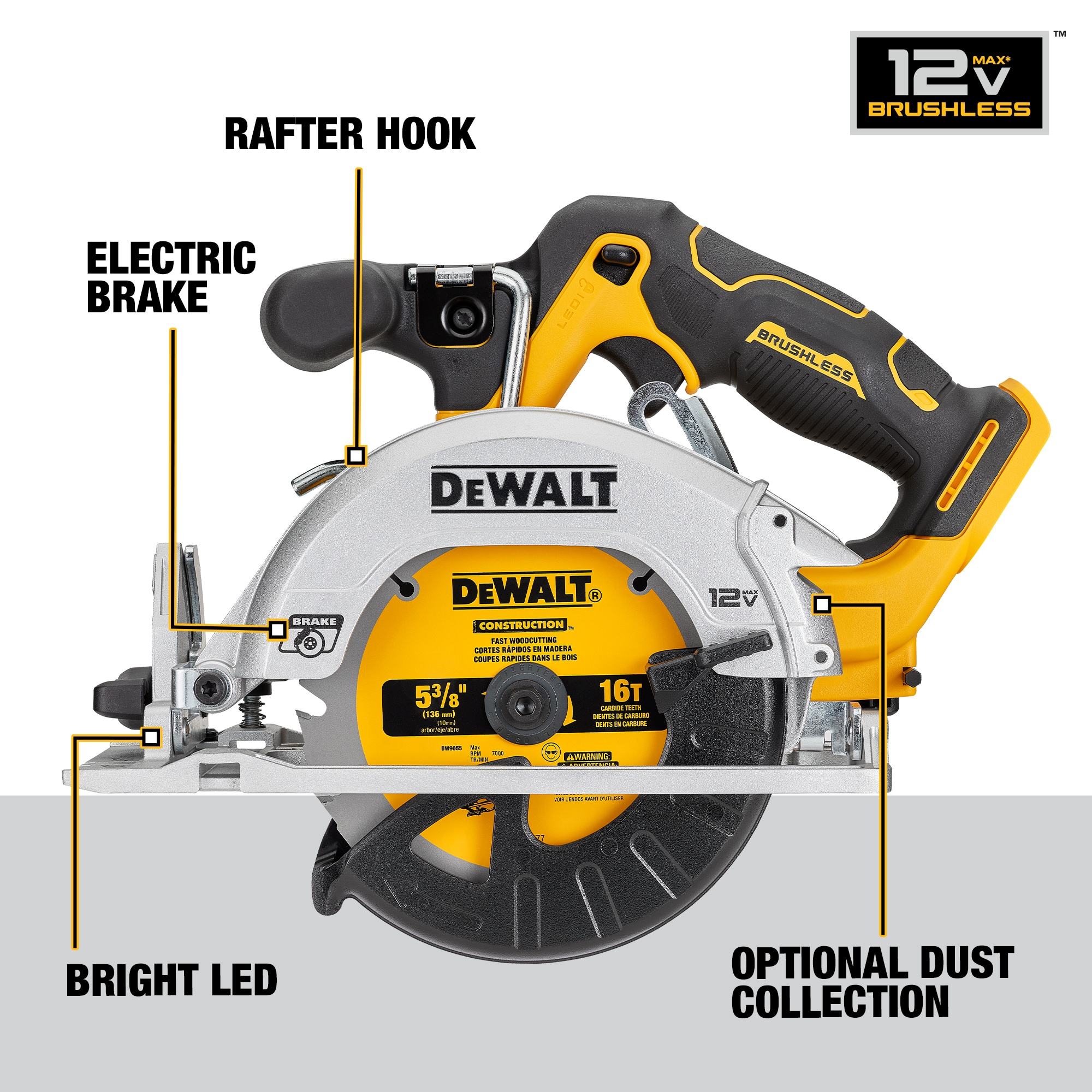 Sierra circular inalámbrica sin escobillas DEWALT XTREME 12 voltios Max 5-3/8 pulgadas DCS512B