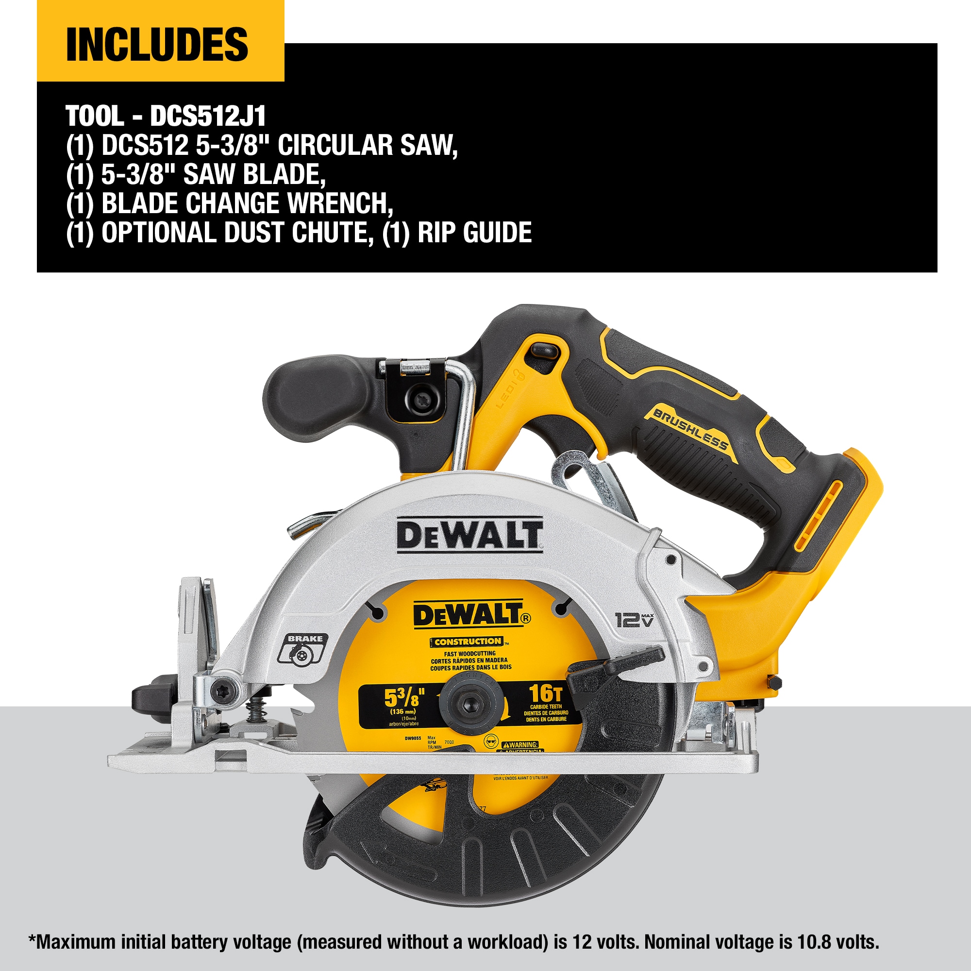 Sierra circular inalámbrica sin escobillas DEWALT XTREME 12 voltios Max 5-3/8 pulgadas DCS512B
