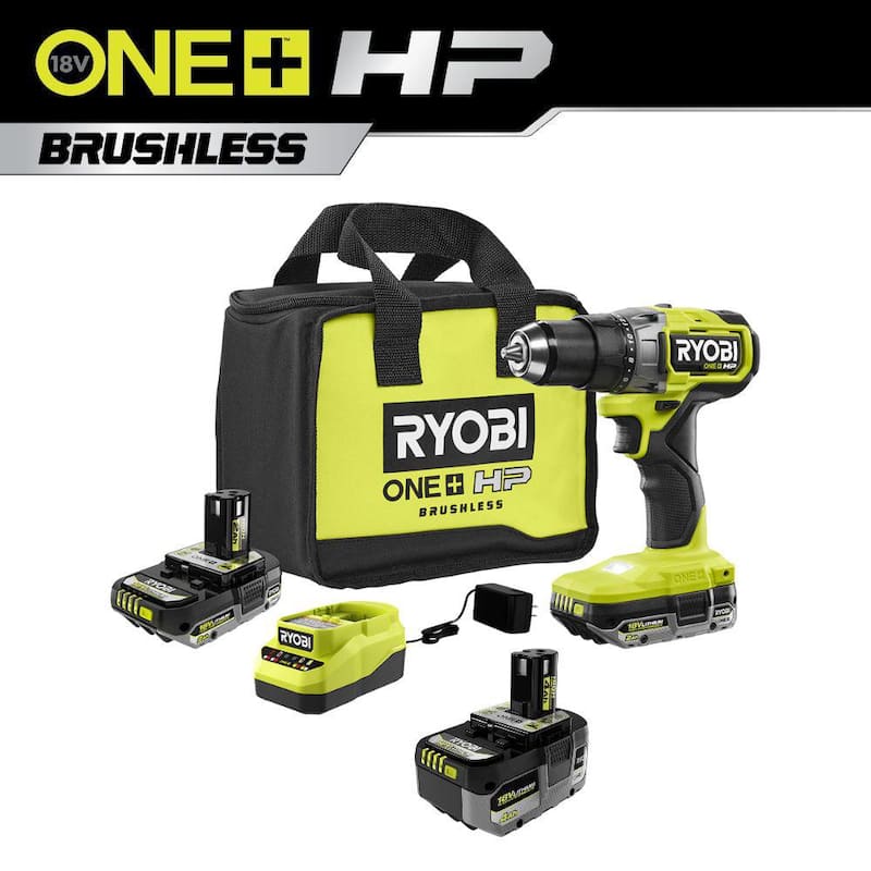 RYOBI ONE+ HP 18V Kit Combo Inalámbrico de 2 herramientas sin escobillas con taladro / destornillador, baterías, cargador y bolsa con batería adicional de 4.0 Ah - PBLDD01K-PBP004
