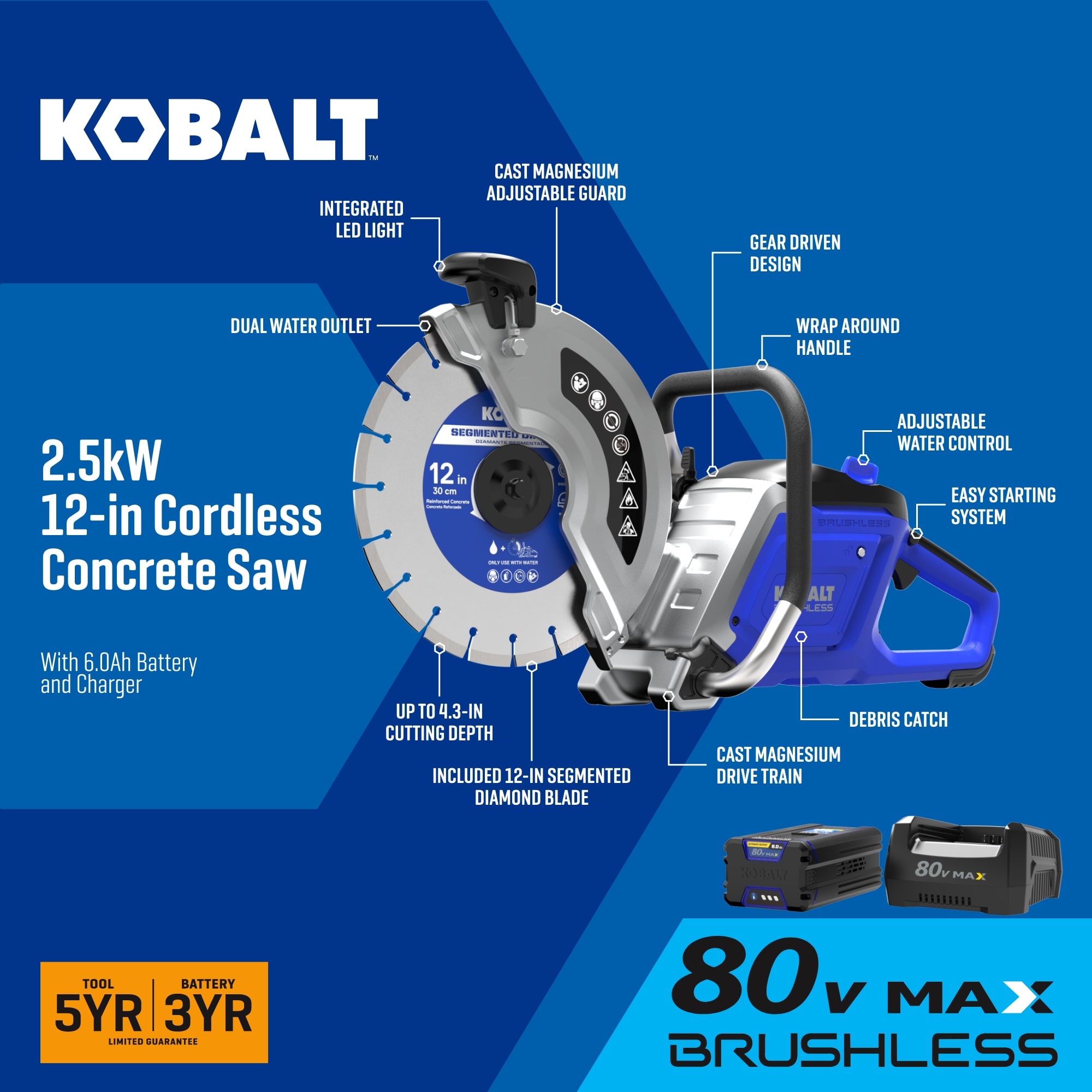 Sierra de concreto inalámbrica Kobalt de 12 pulgadas KPC 6180-06