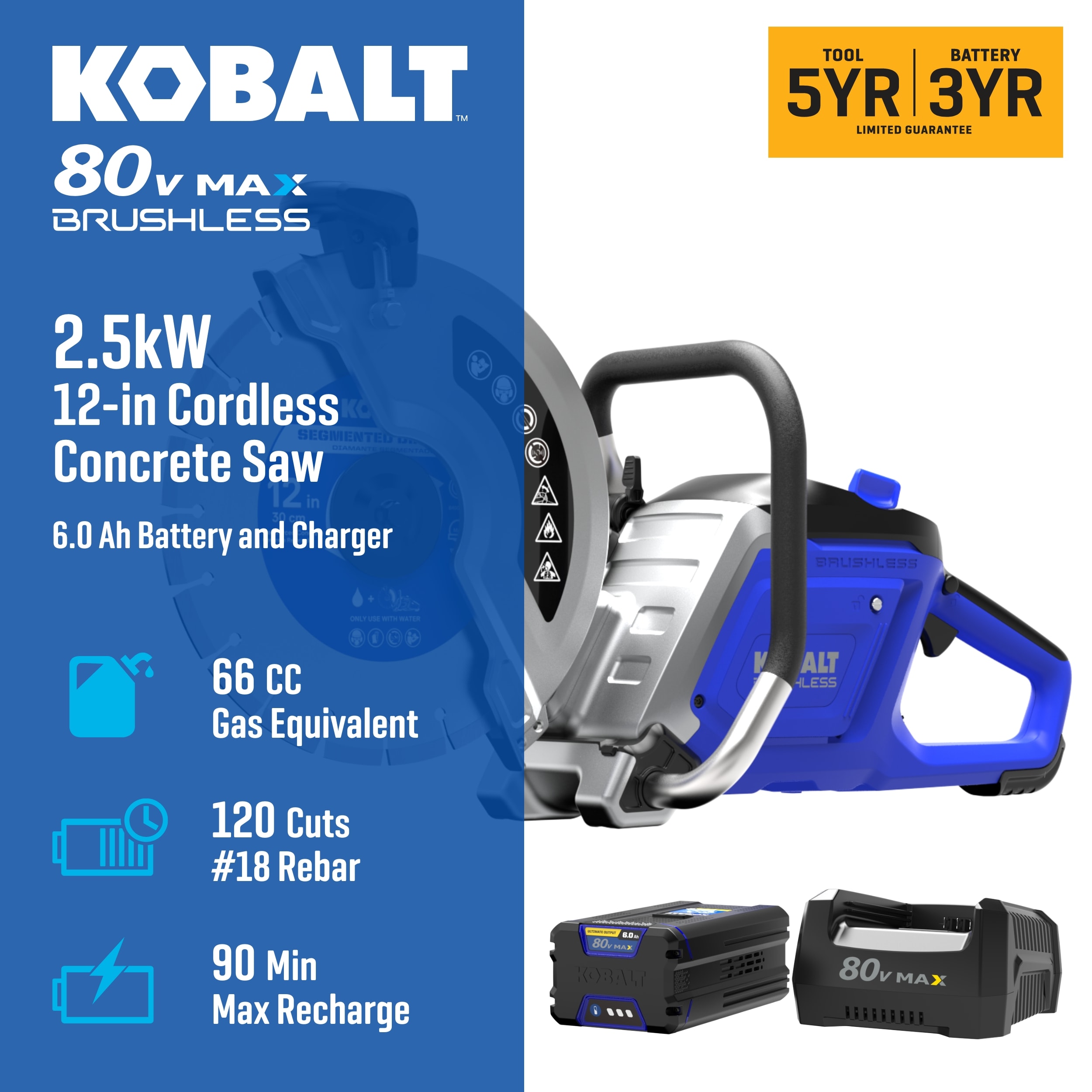 Sierra de concreto inalámbrica Kobalt de 12 pulgadas KPC 6180-06