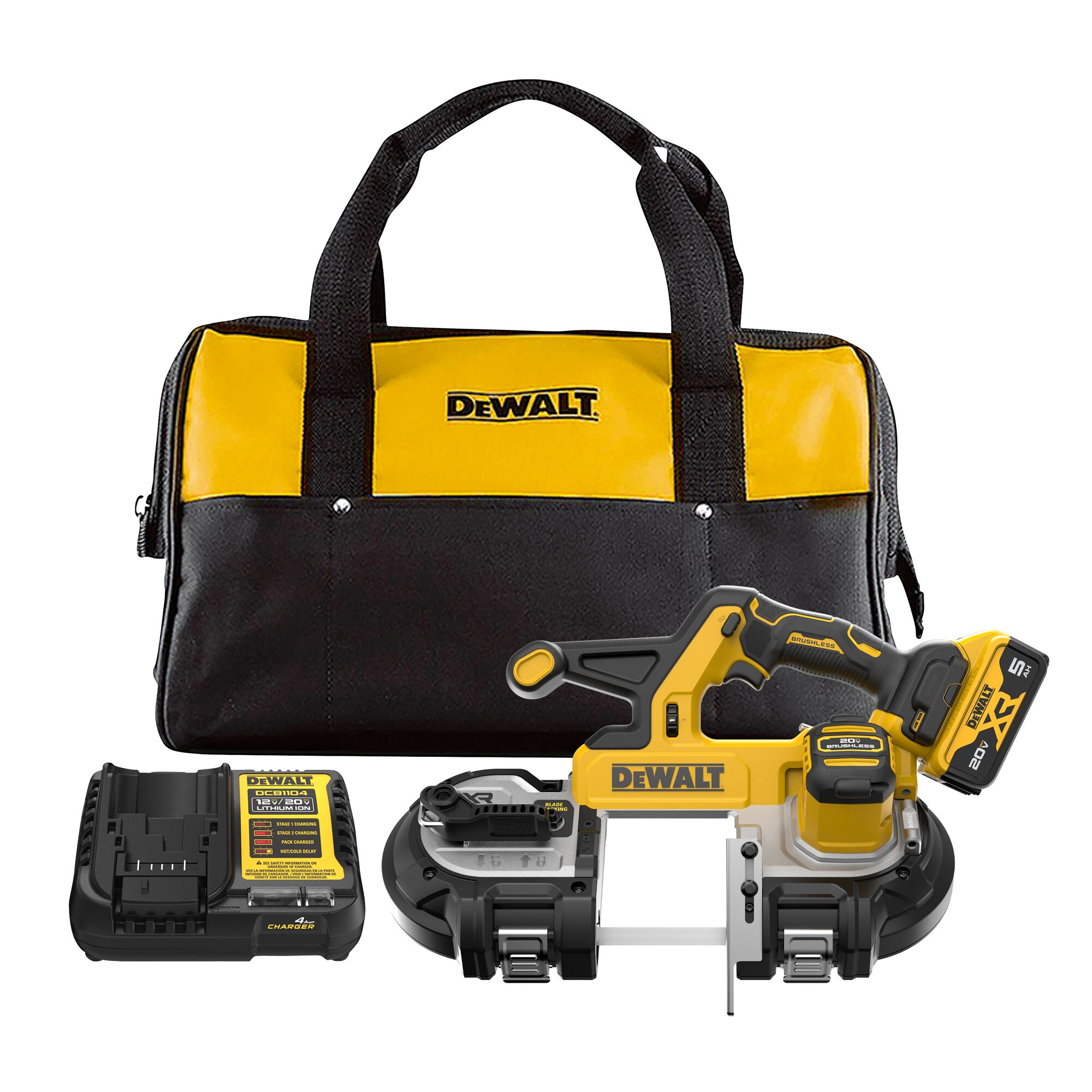 Sierra de cinta portátil DEWALT de 20 voltios y 3.375 pulgadas (batería incluida) DCS378P1
