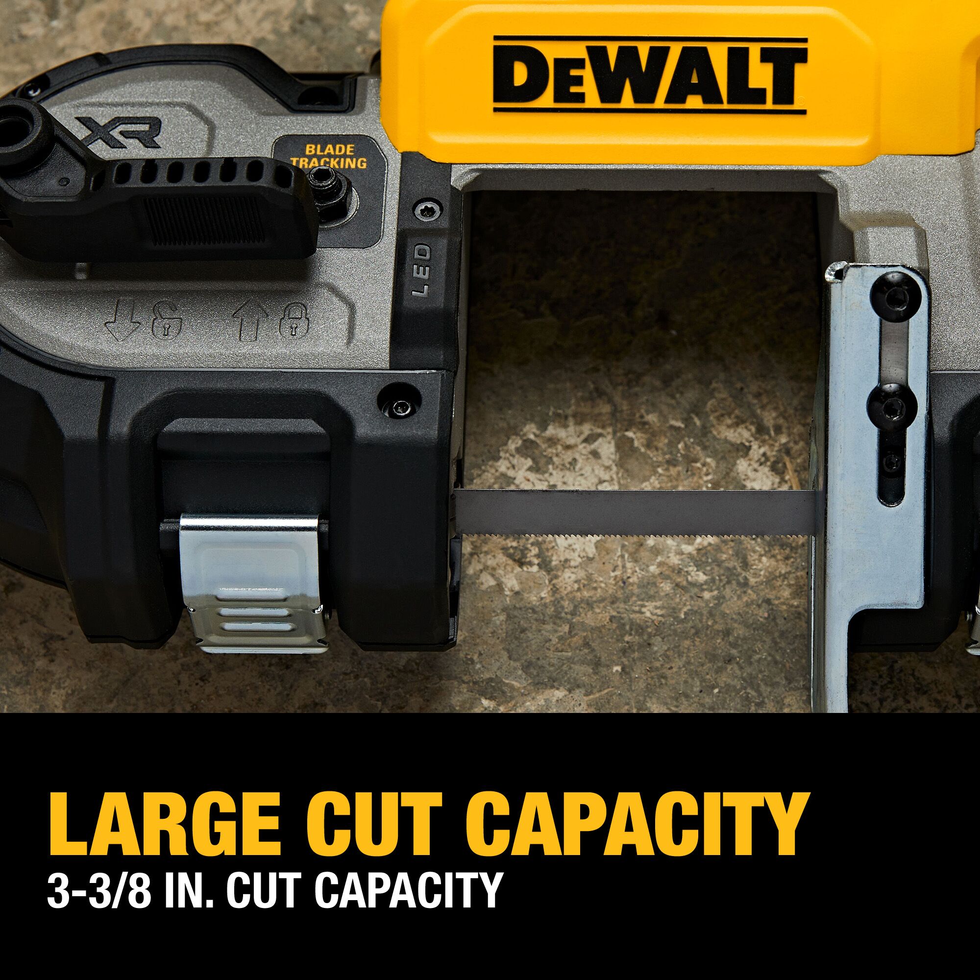 Sierra de cinta portátil DEWALT de 20 voltios y 3.375 pulgadas (batería incluida) DCS378P1