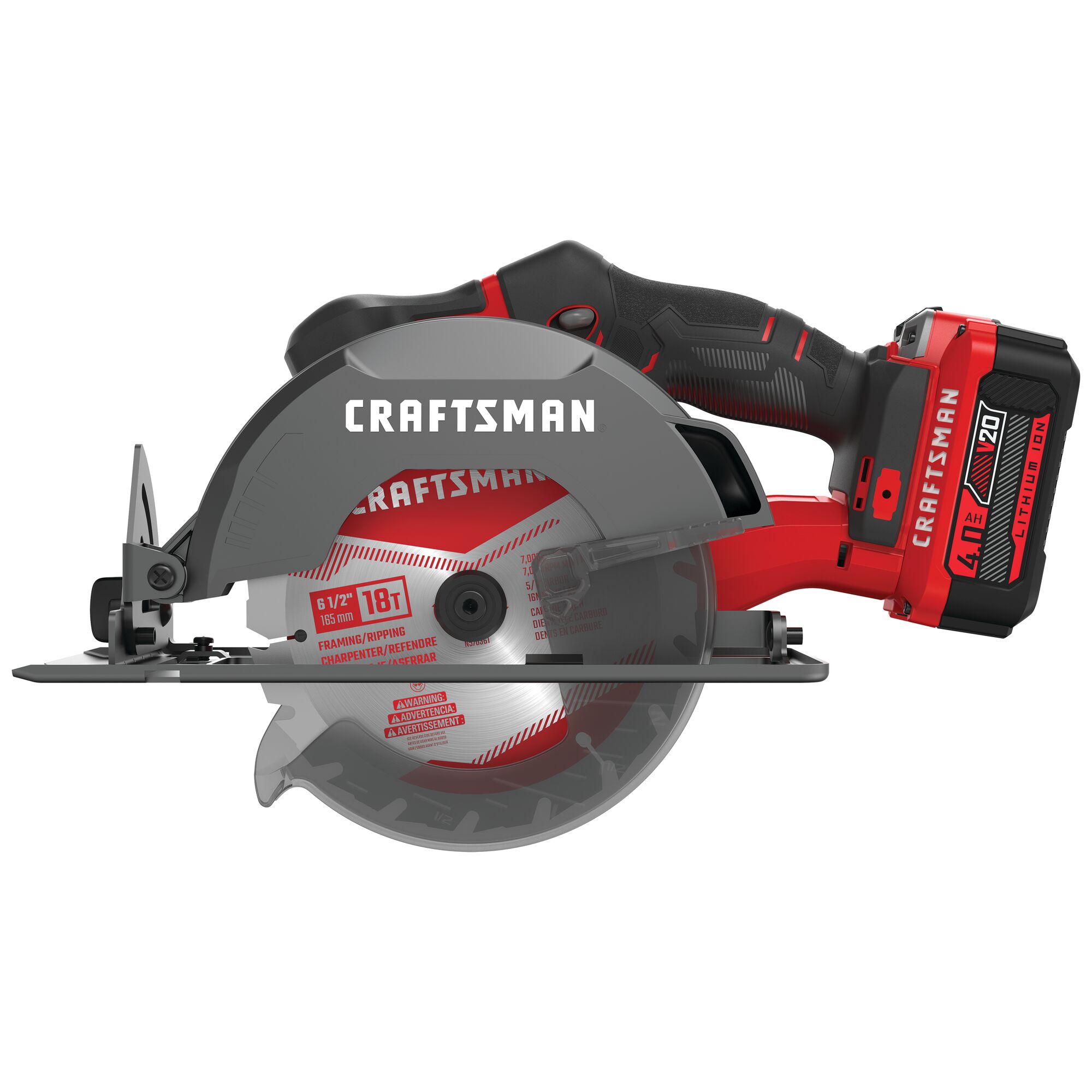 Sierra circular inalámbrica CRAFTSMAN V20 de 20 voltios, 6-1/2 pulgadas (batería incluida) CMCS500M1