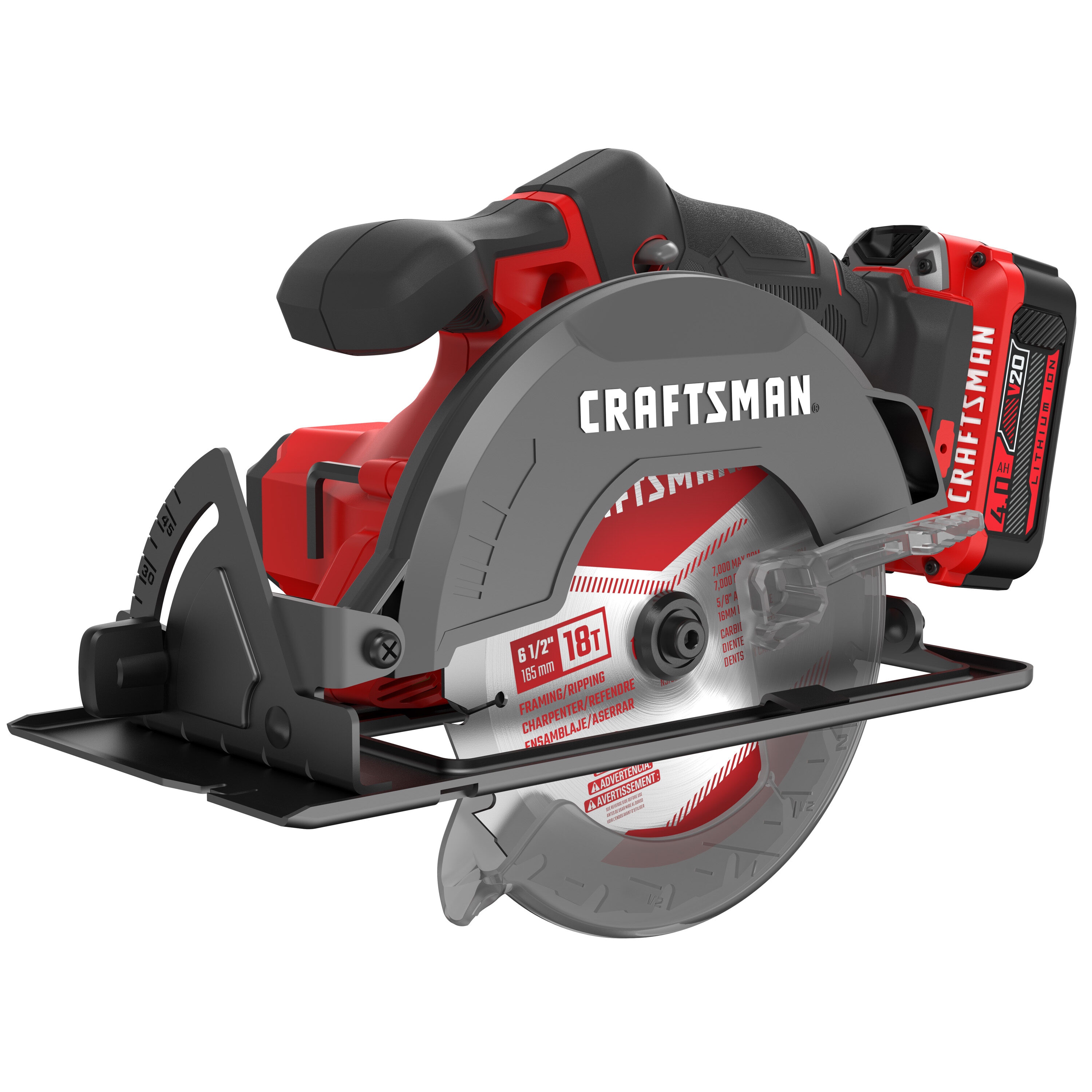 Sierra circular inalámbrica CRAFTSMAN V20 de 20 voltios, 6-1/2 pulgadas (batería incluida) CMCS500M1