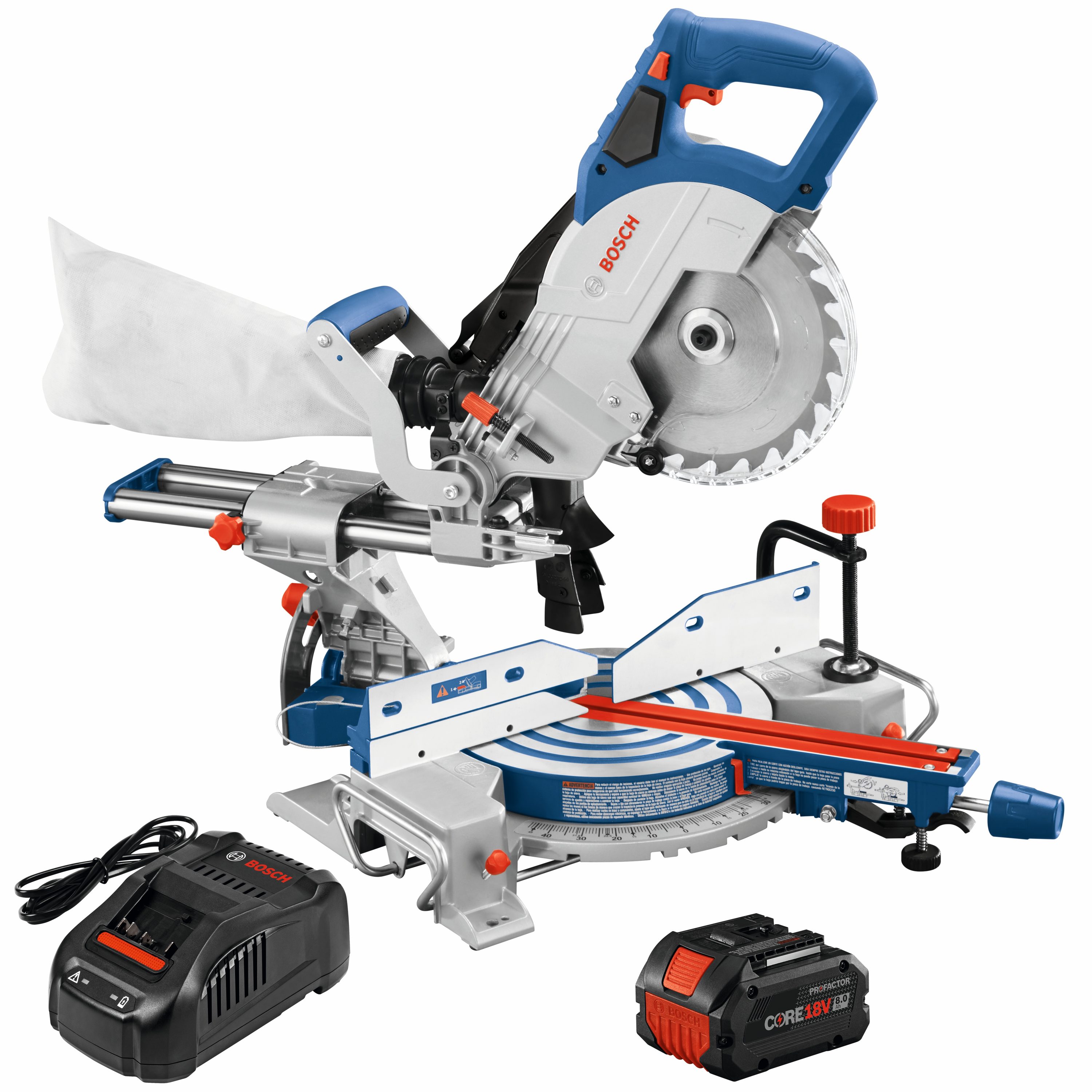 Sierra ingletadora compuesta deslizante inalámbrica de un solo bisel de 8-1/2 pulgadas y 18 voltios de Bosch con guía láser (batería incluida) GCM18V-08N14