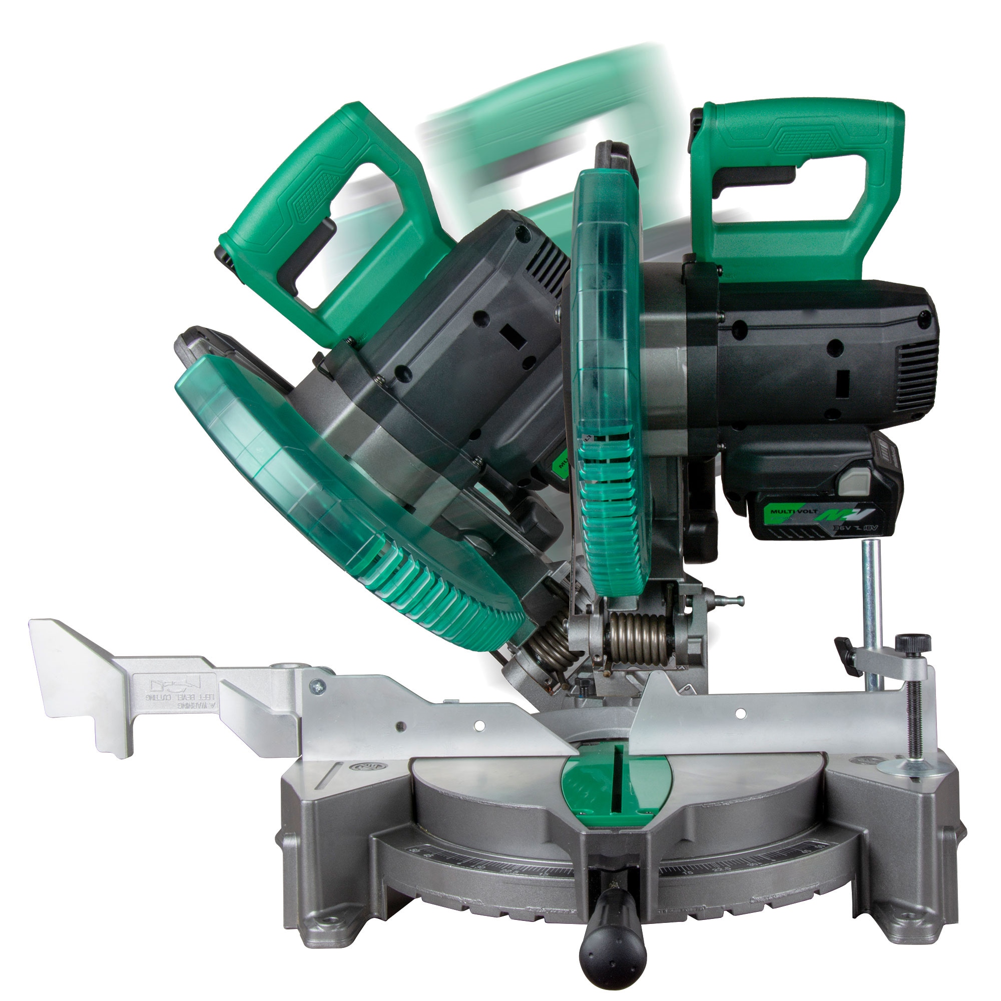 Sierra ingletadora compuesta inalámbrica Metabo HPT MultiVolt de 10 pulgadas y 18 voltios de bisel simple C1810DFAQ4M