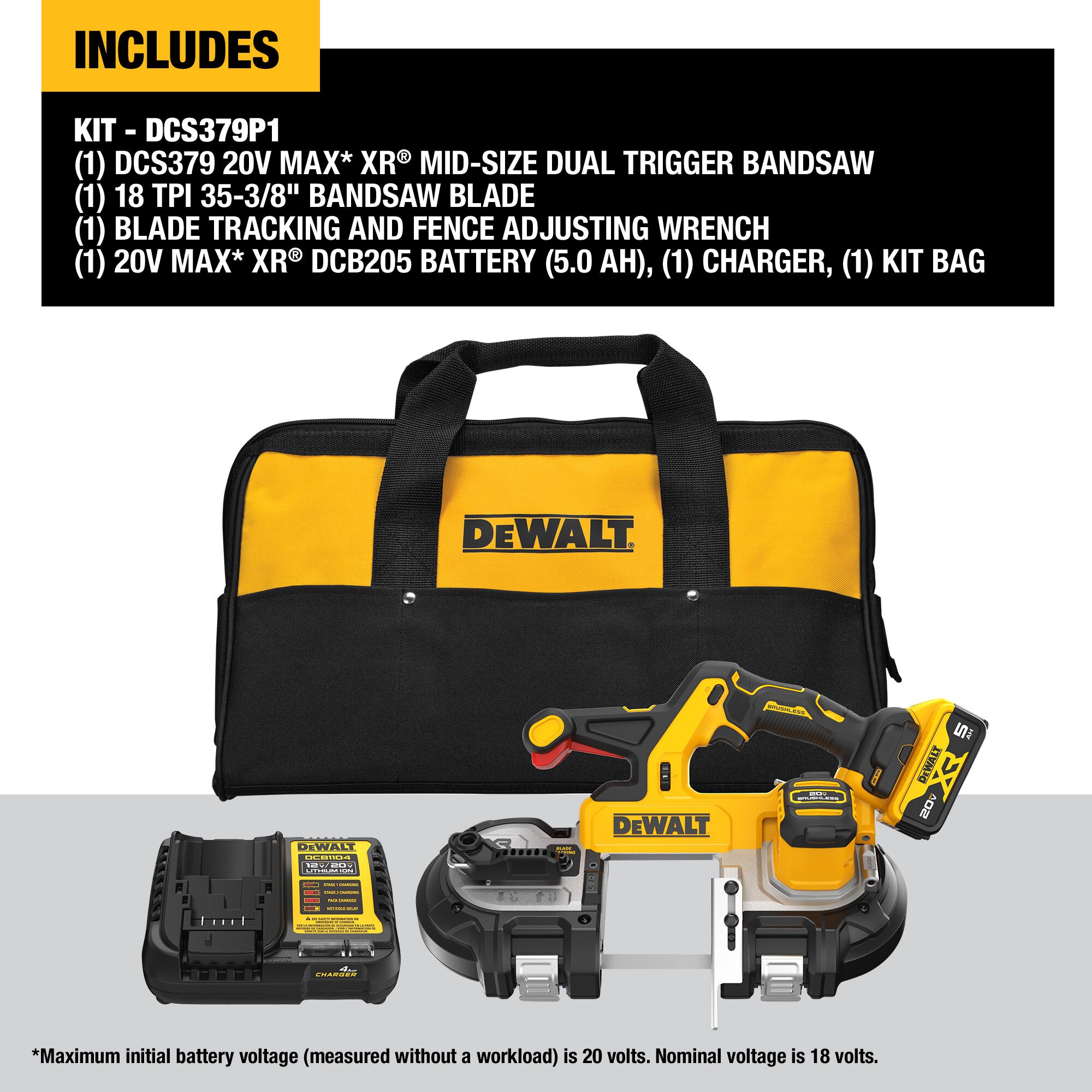 Sierra de cinta portátil DEWALT 20 voltios 3.375 pulgadas (Batería incluida) DCS379P1