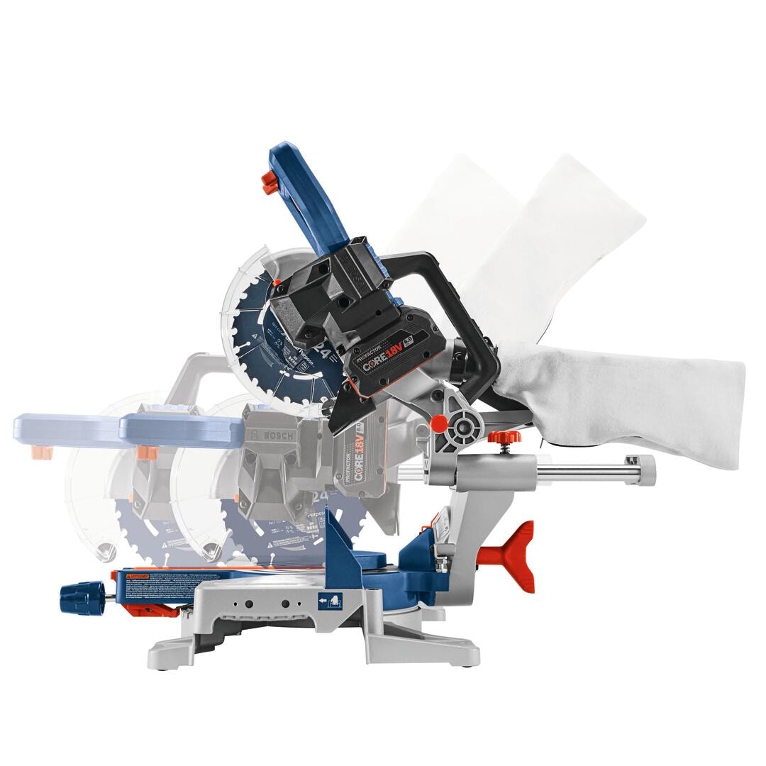 Sierra ingletadora compuesta deslizante inalámbrica de un solo bisel de 7-1/4 pulgadas y 8 amperios de Bosch (Incluye batería) GCM18V-07SN14