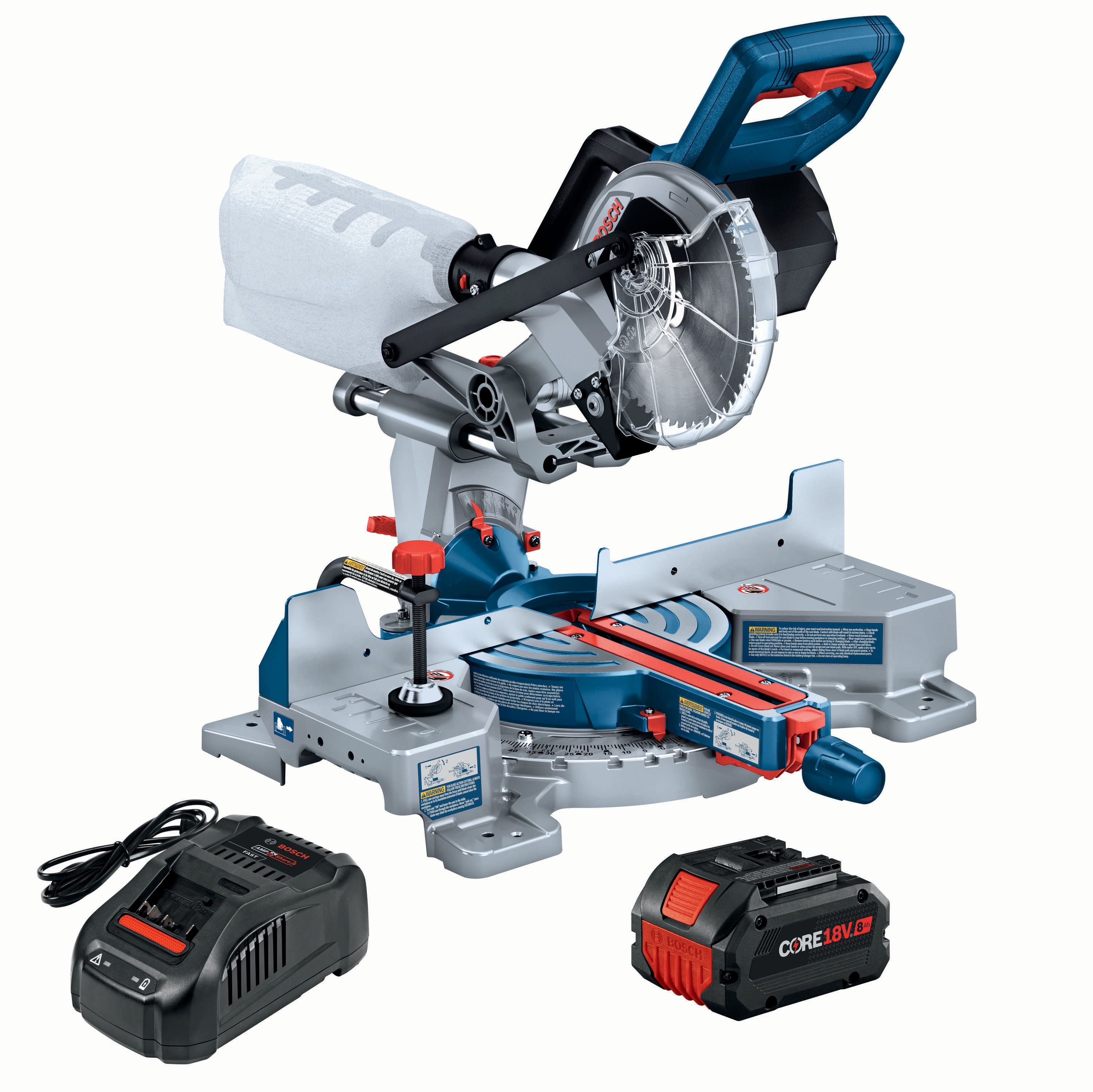 Sierra ingletadora compuesta deslizante inalámbrica de un solo bisel de 7-1/4 pulgadas y 8 amperios de Bosch (Incluye batería) GCM18V-07SN14