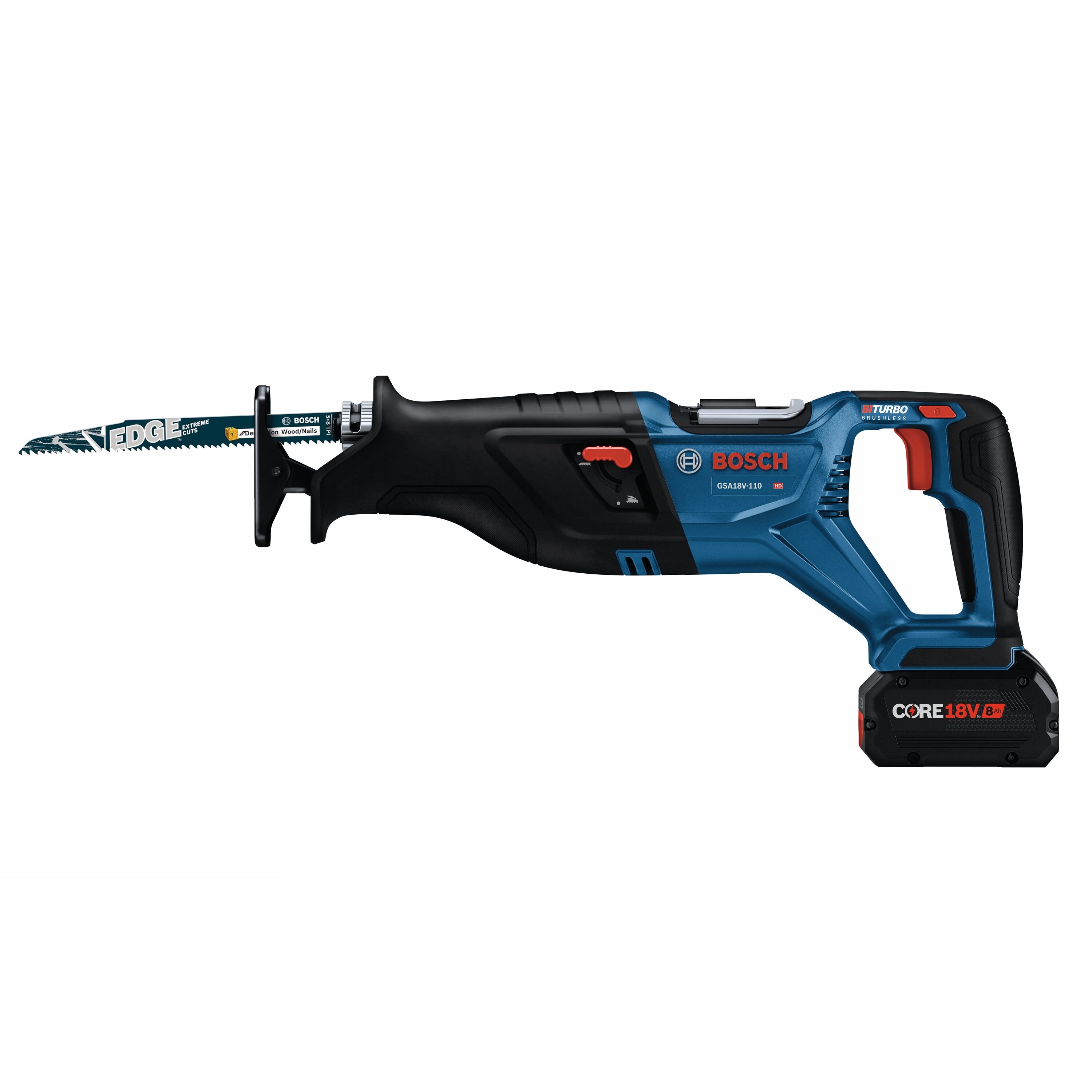 Sierra sable inalámbrica Bosch 18 voltios 8.0 amperes con velocidad variable y sin escobillas (batería incluida) GSA18V-110B14