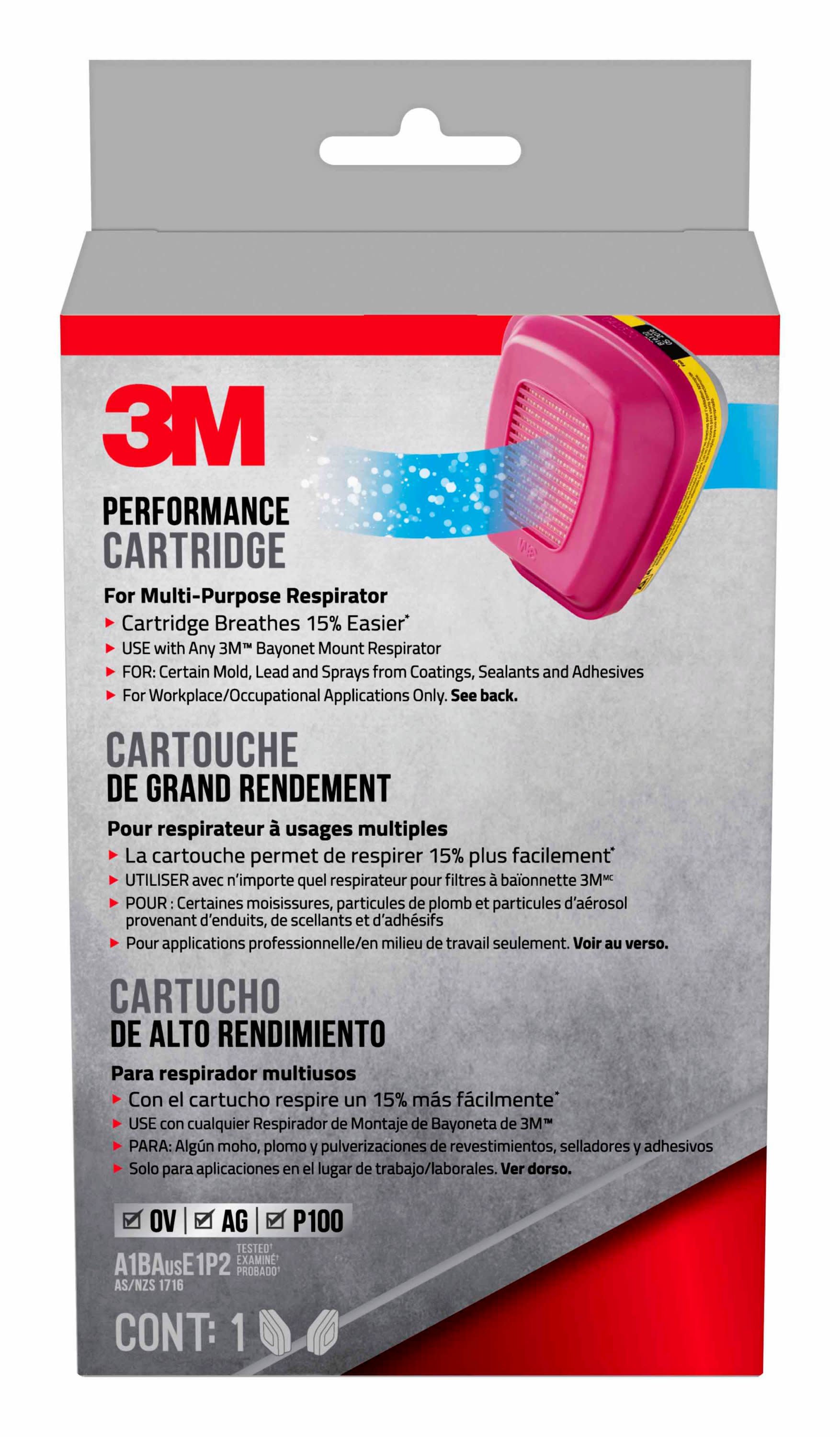 Respirador desechable químico P100 rosa reutilizable de 3M en pack de 2 unidades 60923HB1-C