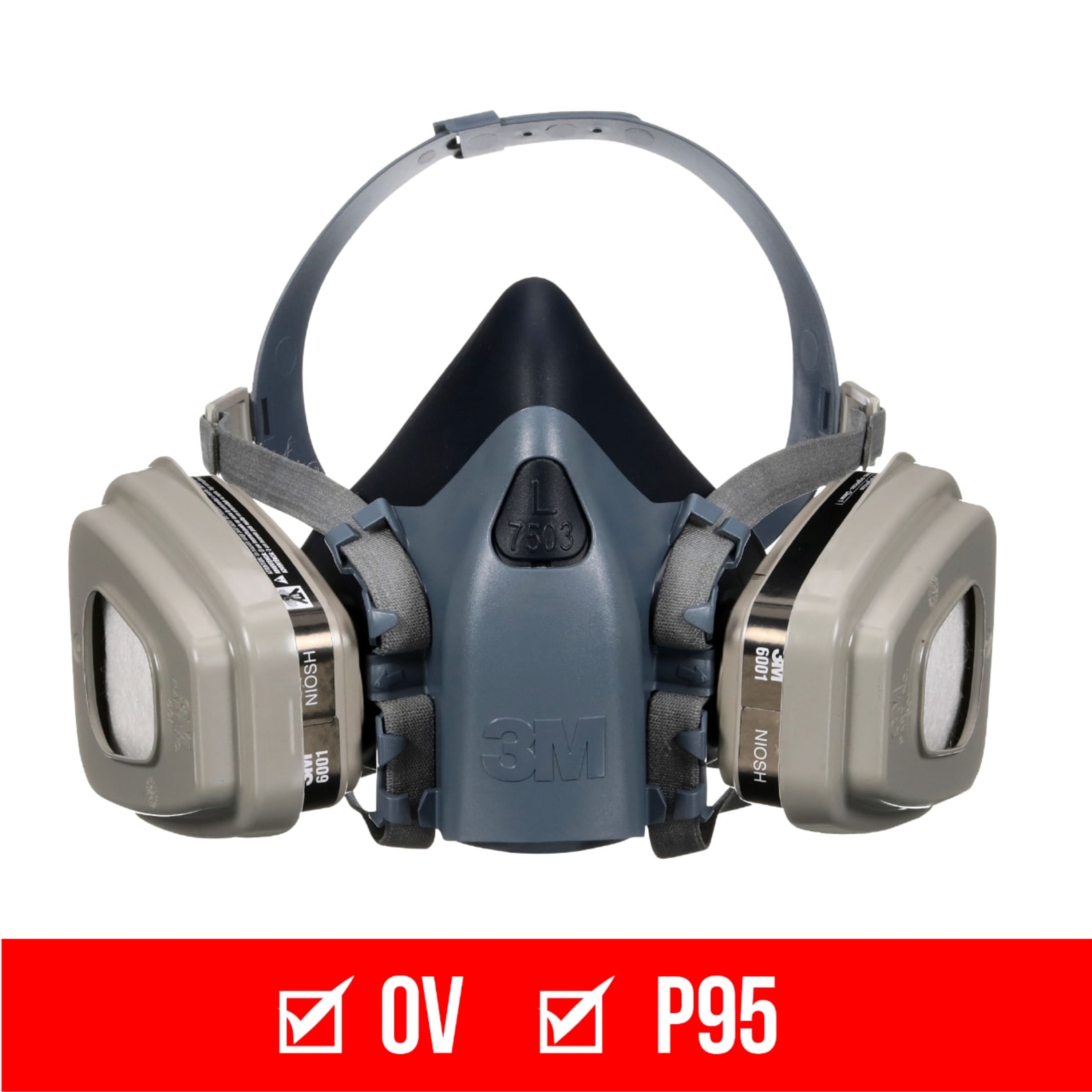 Respirador reutilizable gris 3M P95 para adultos, tamaño grande, para pintura de media cara 7513P1-DC