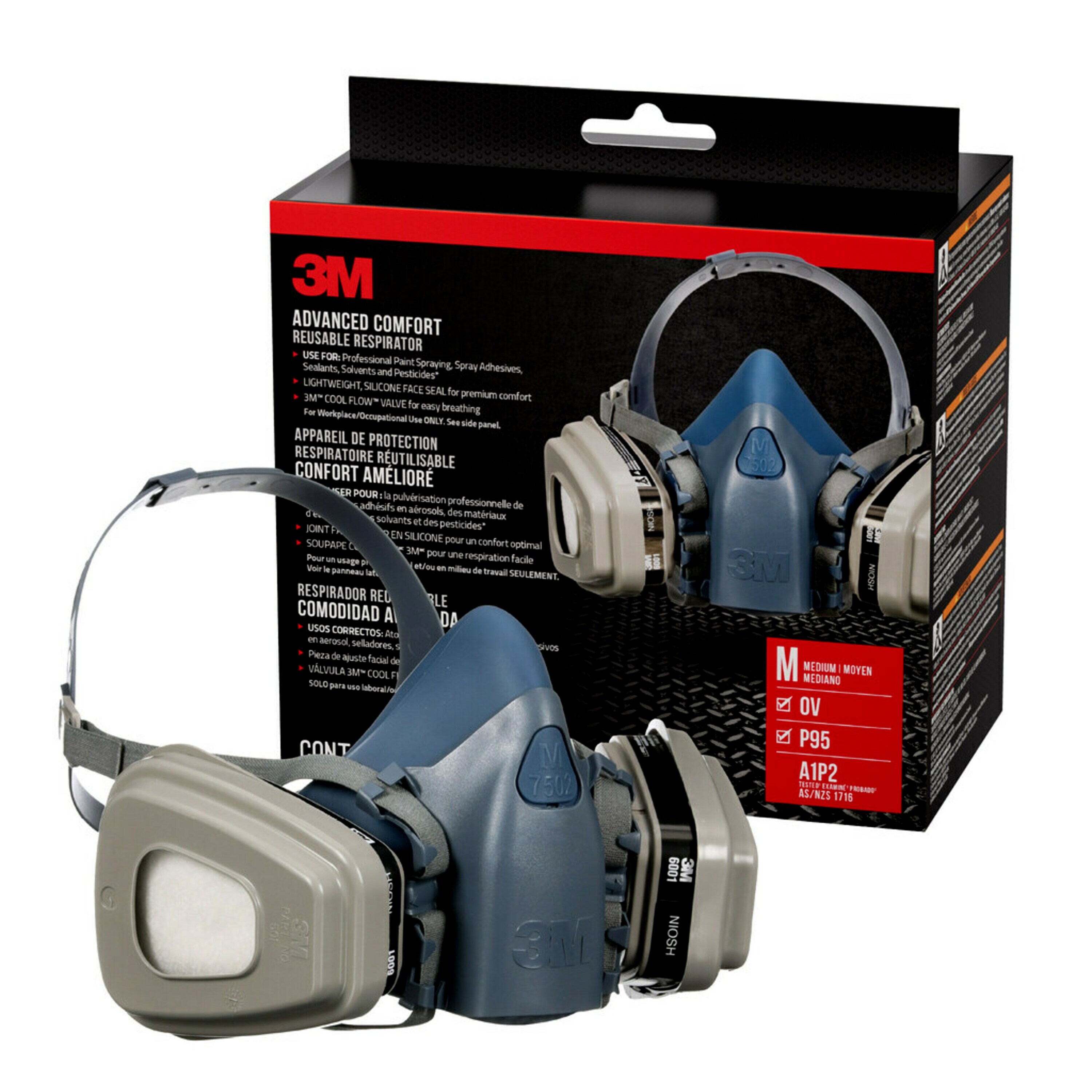 Respirador reutilizable azul para pintura tipo P95 para adulto tamaño mediano de 3M 7512P1-DC