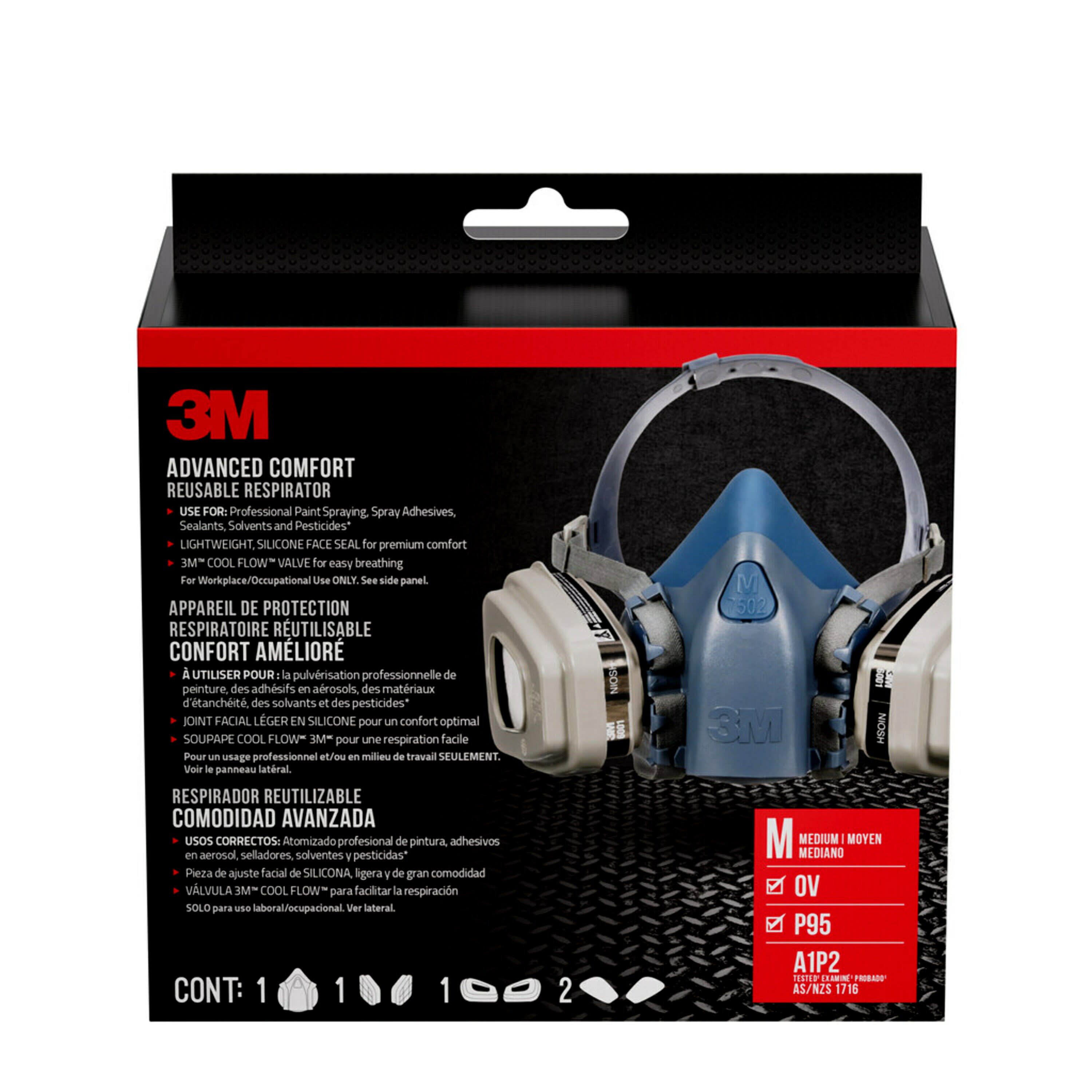 Respirador reutilizable azul para pintura tipo P95 para adulto tamaño mediano de 3M 7512P1-DC