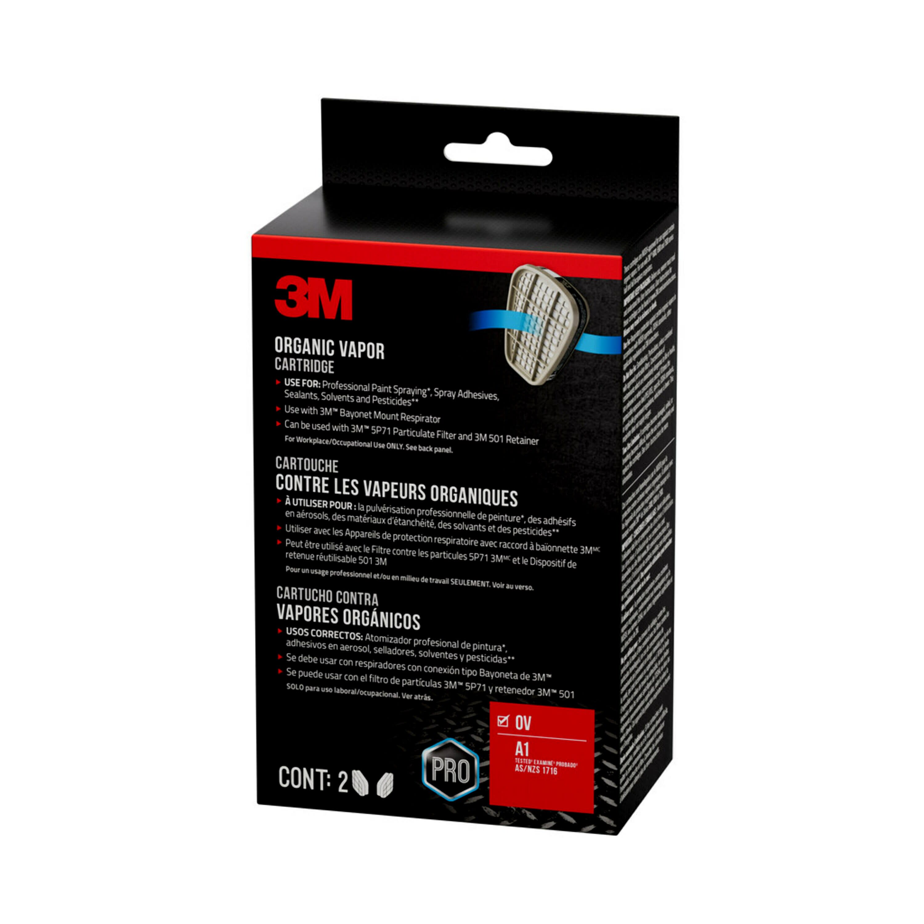 Cartucho de Rendimiento con Vapor Orgánico 3M, Paquete de 4 - Negro, Cartucho/Filtro desechable P95 para Pintura 6001P2-DC