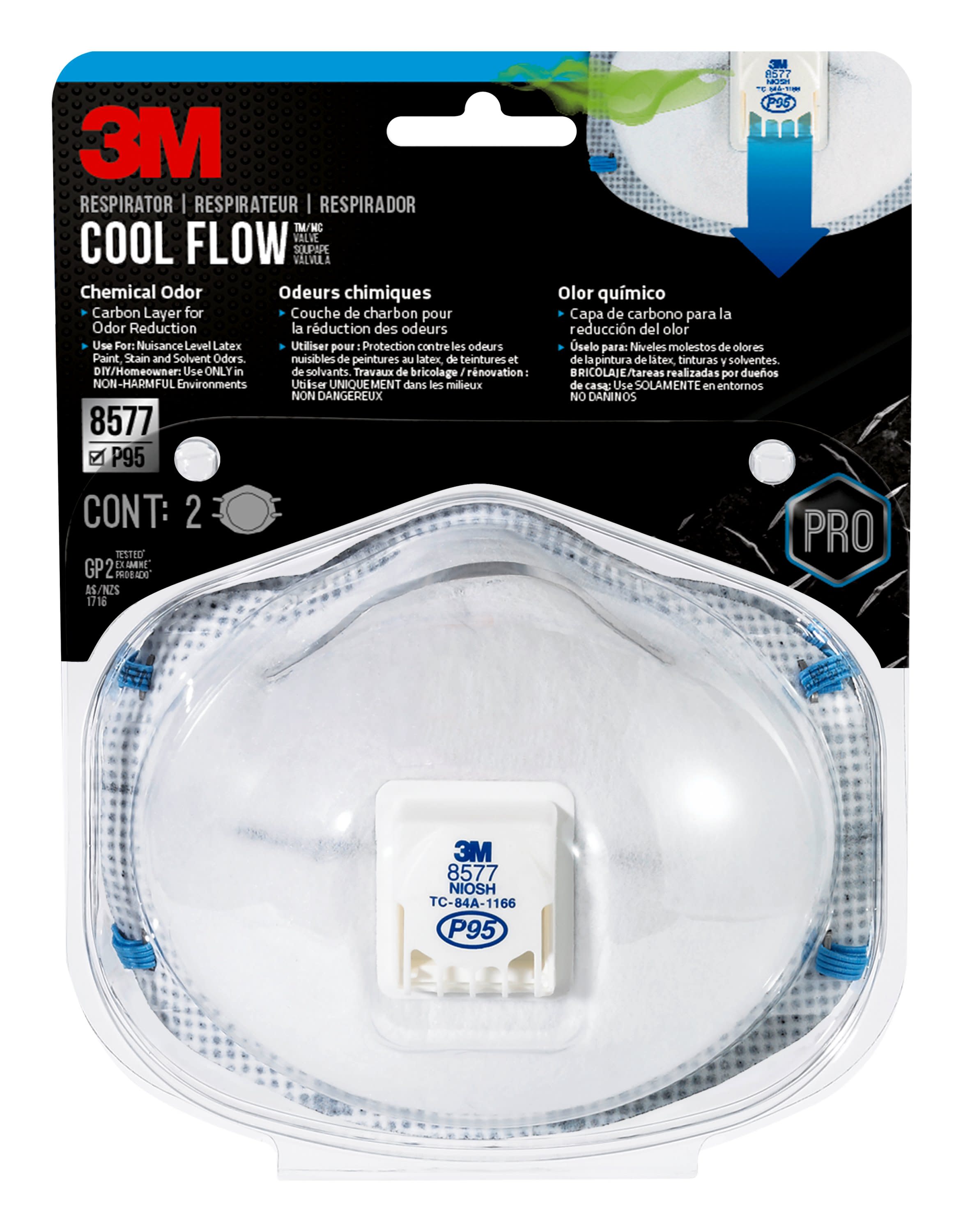 Respirador desechable multiusos blanco P95 de 3M, paquete doble 8577CA1-C