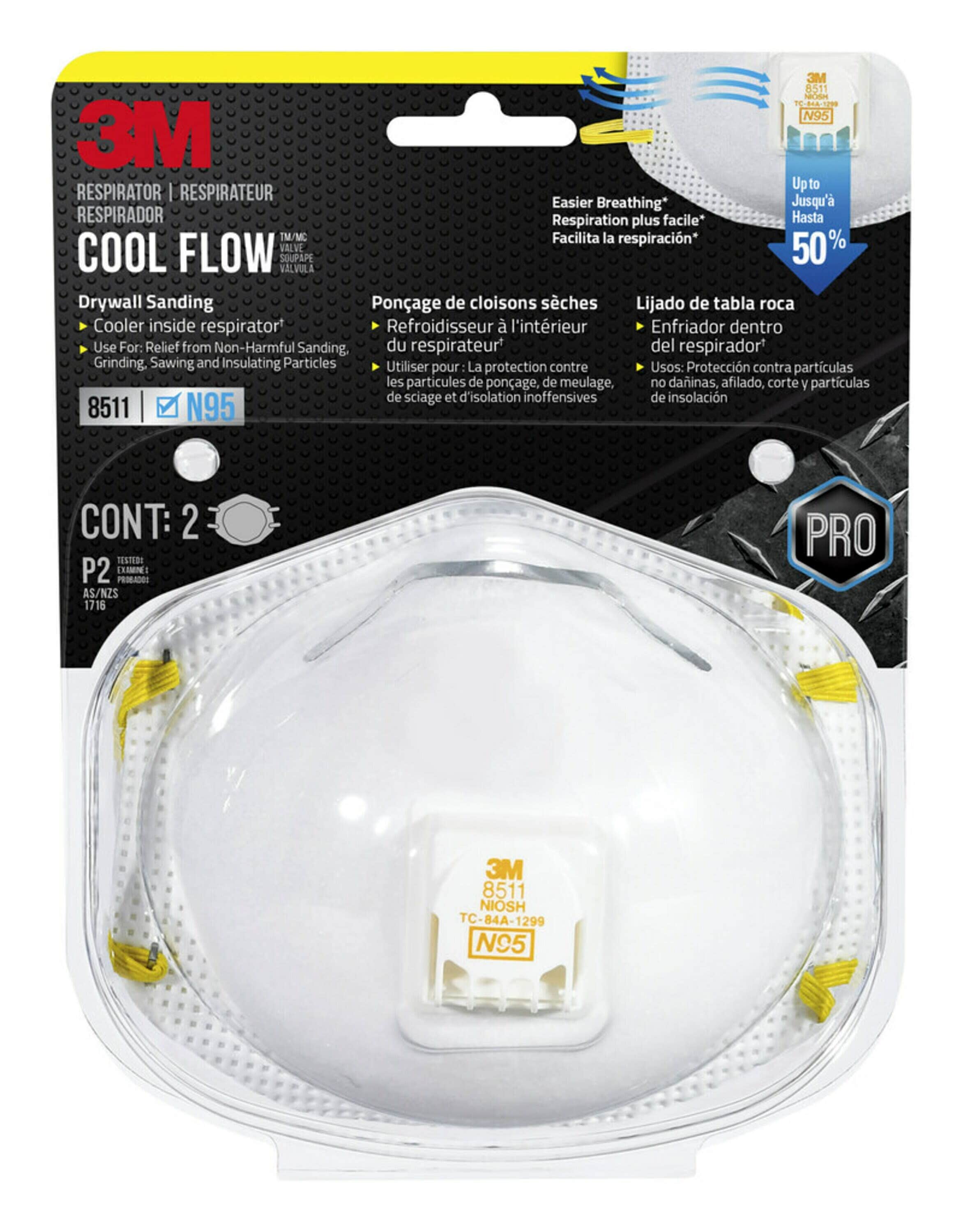 Respirador desechable para lijado N95 blanco en paquete de 2 unidades 8511D2-DC-PS de 3M