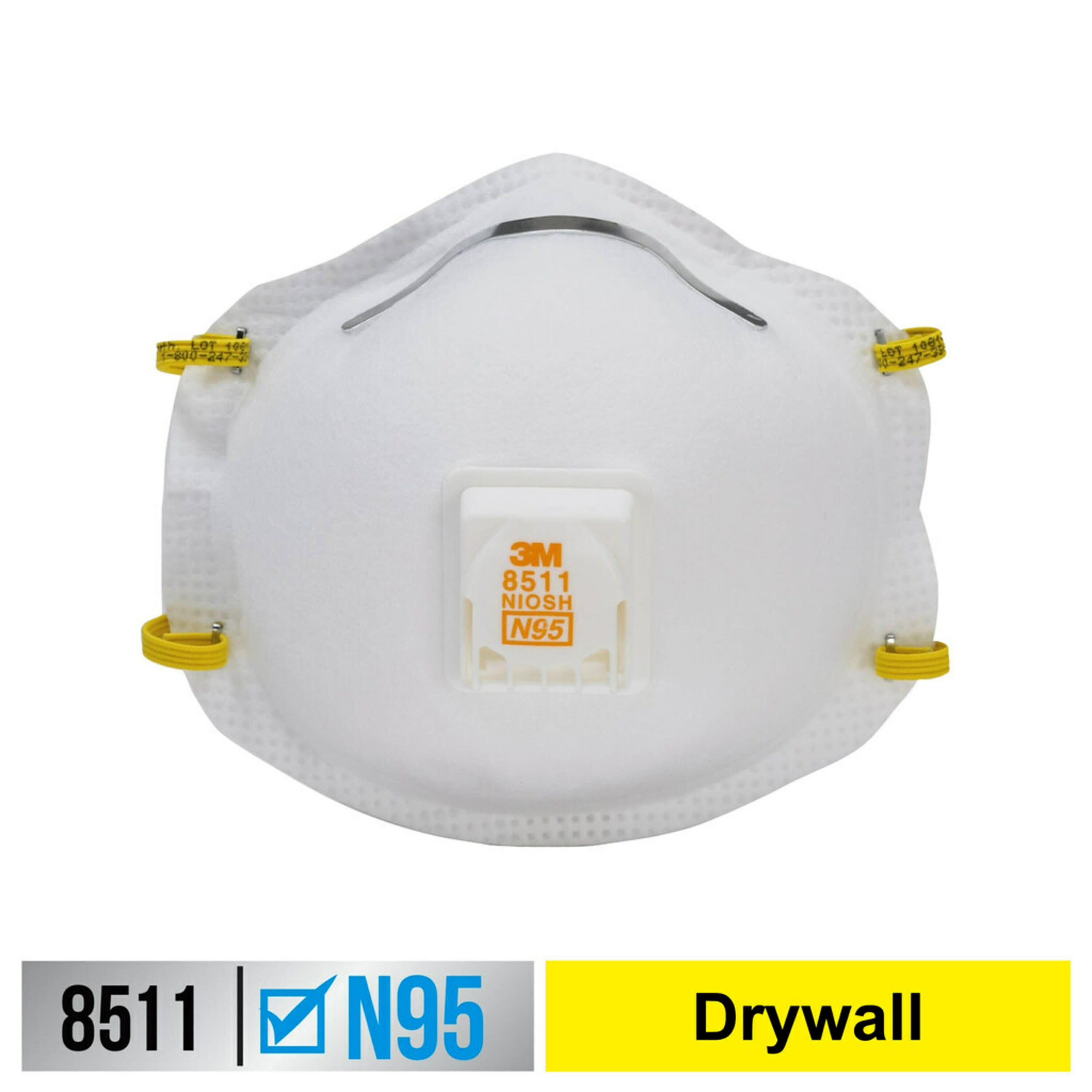 Respirador desechable blanco N95 para lijado y fibra de vidrio de 3M, paquete de 10 unidades 8511DB1-A-PS