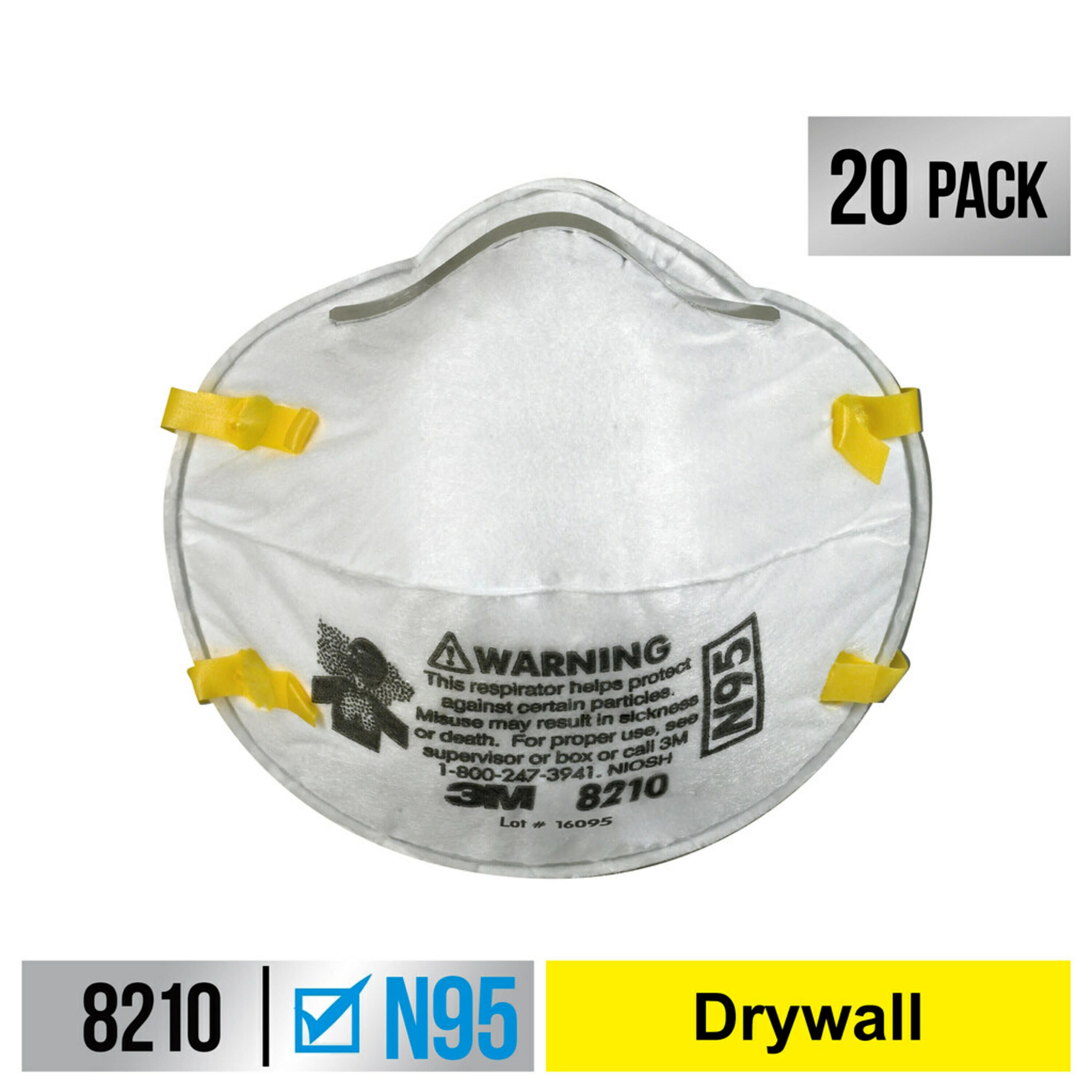 Respirador Desechable Blanco N95 para Lijado y Fibra de Vidrio en Paquete de 20 Unidades 8210DB1-A de 3M.