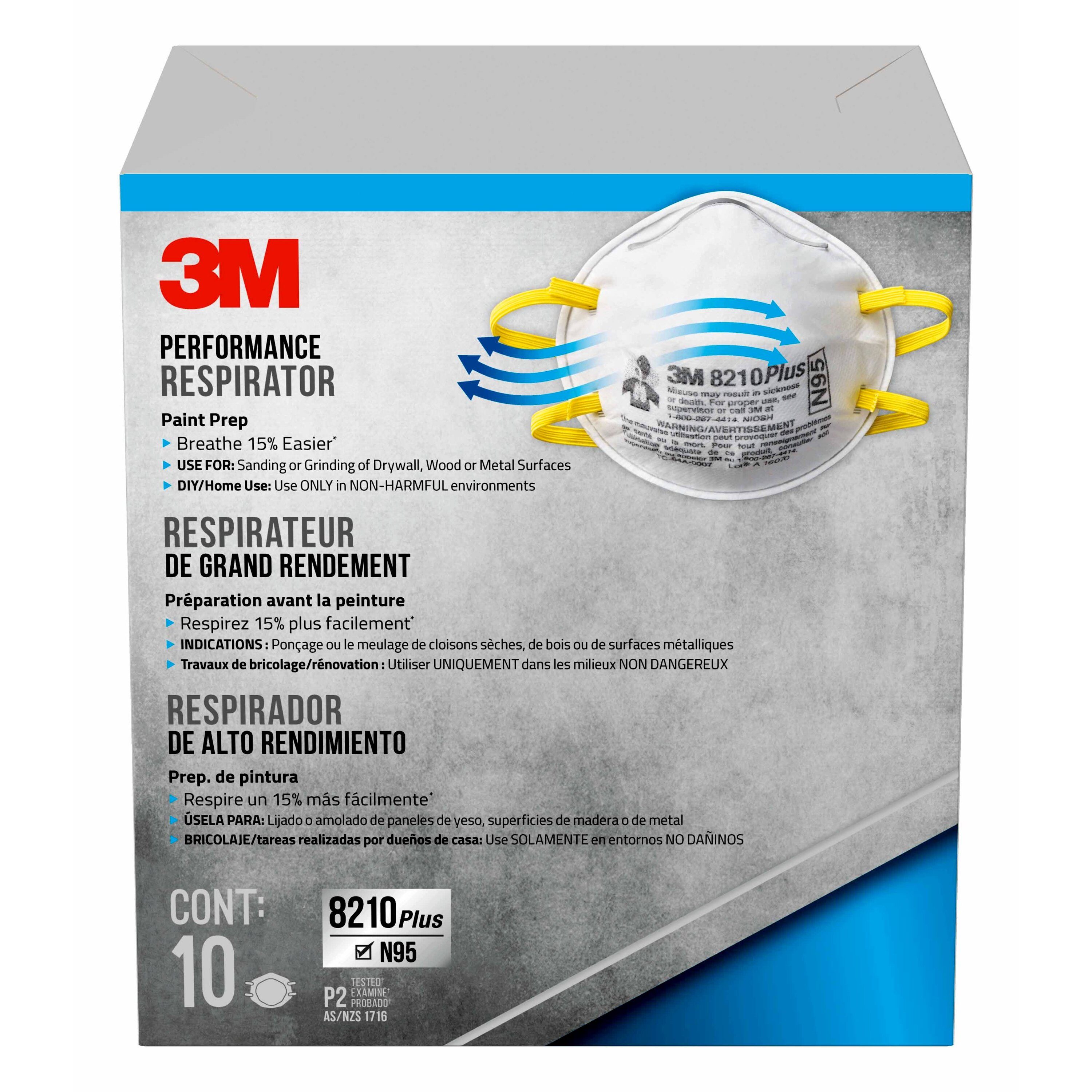 Respirador desechable para pintura N95 blanco en paquete de 10 unidades - 3M 8210PP10-C