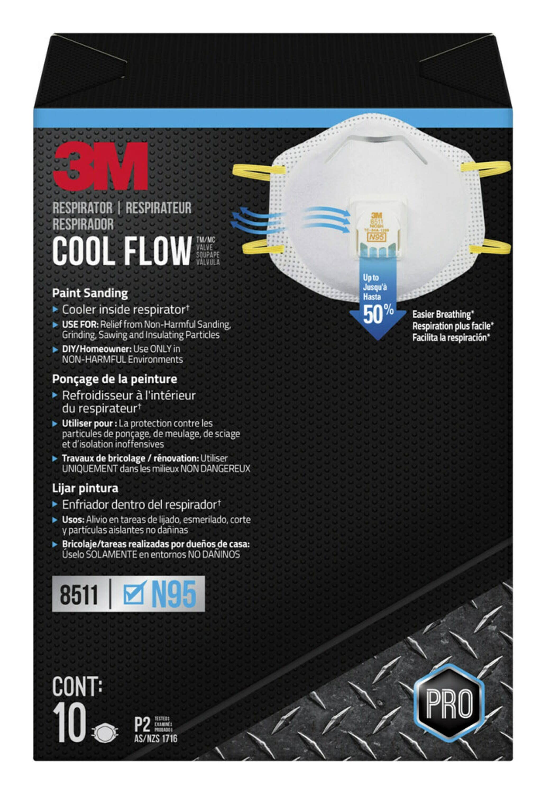 10 Paquete de respirador desechable blanco N95 para lijado y fibra de vidrio - 8511P10-DC-PS de 3M