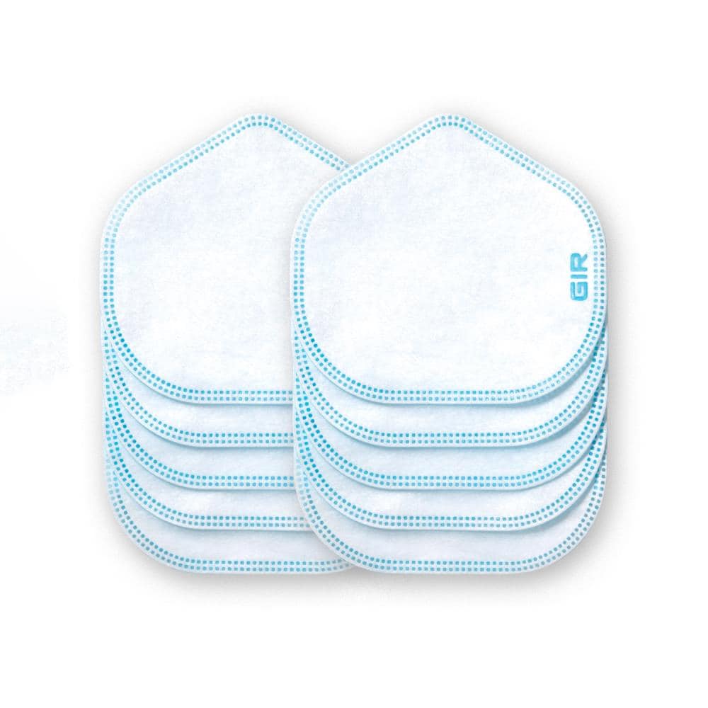Paquete de 10 cubrebocas desechables universales GIR con cuatro capas de material: dos capas exteriores de polipropileno no tejido y dos capas interiores de tela no tejida fundida. Talla única. Cartucho/filtro todo uso. GIRFMR10WHT