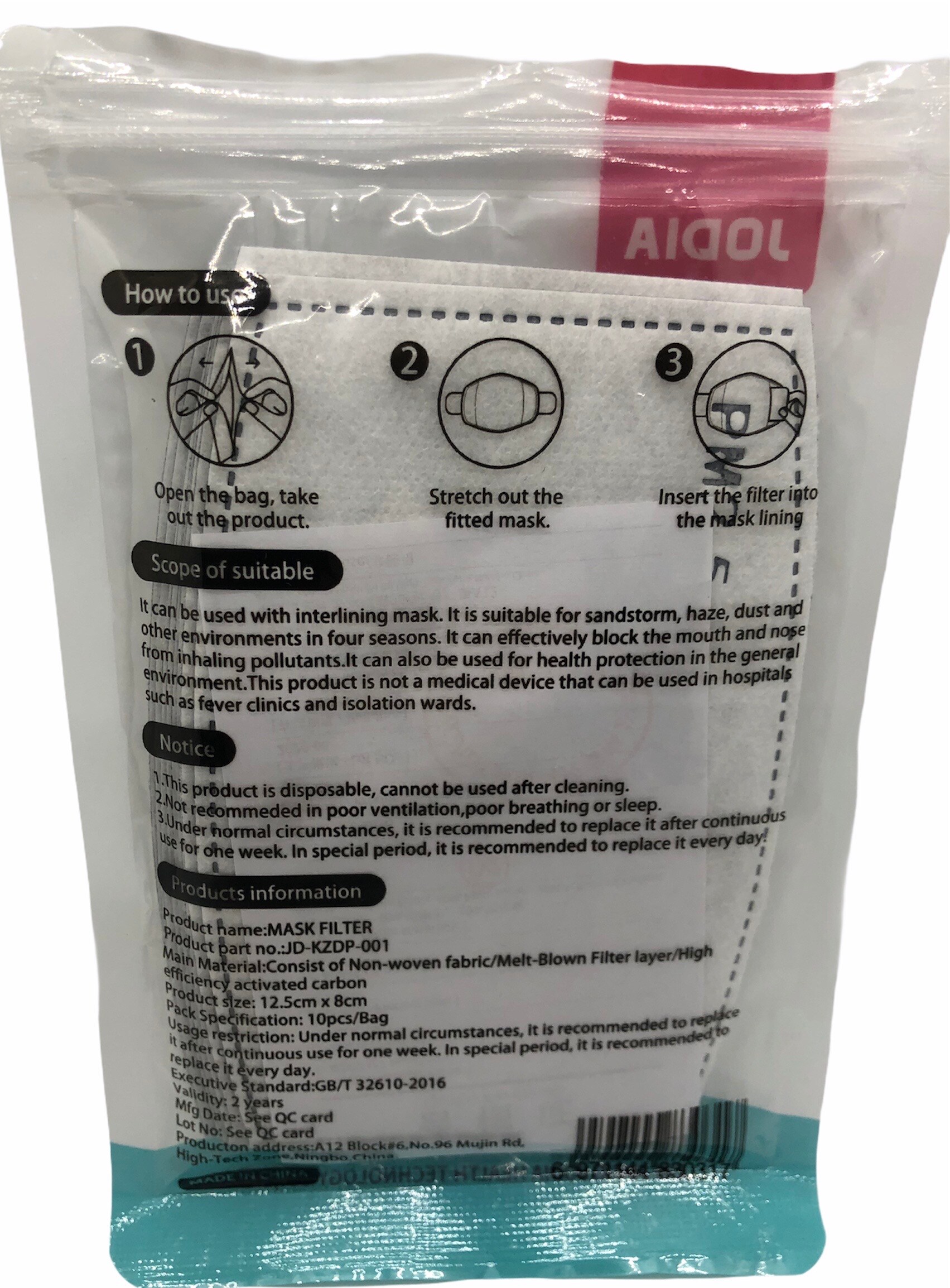 Paquete de 10 mascarillas desechables de polipropileno con filtro de carbón activado, talla única - Sin clasificación - Uso general