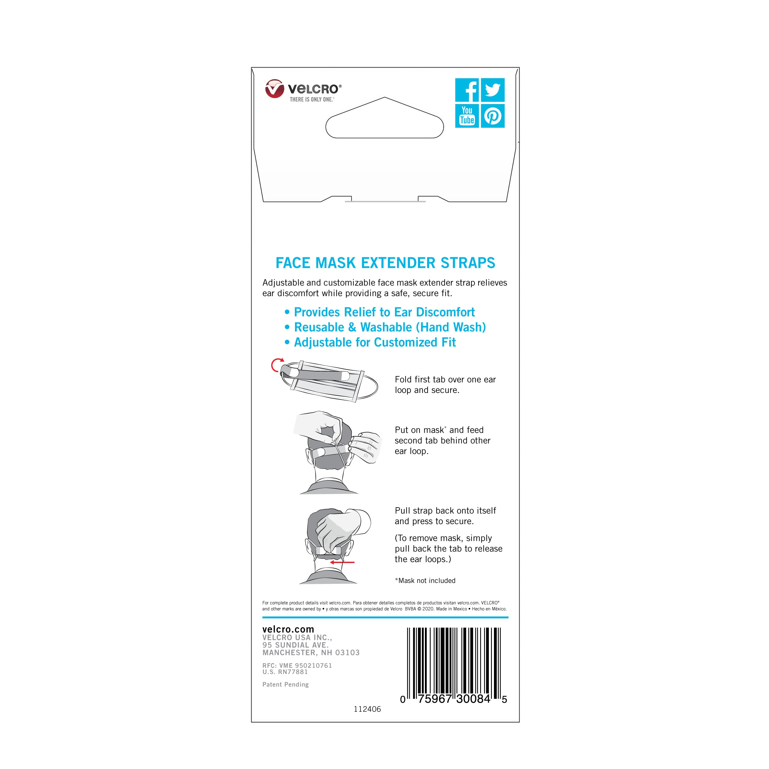 Extensor de mascarilla multiusos VELCRO Brand de nylon reutilizable de 4 piezas, talla única