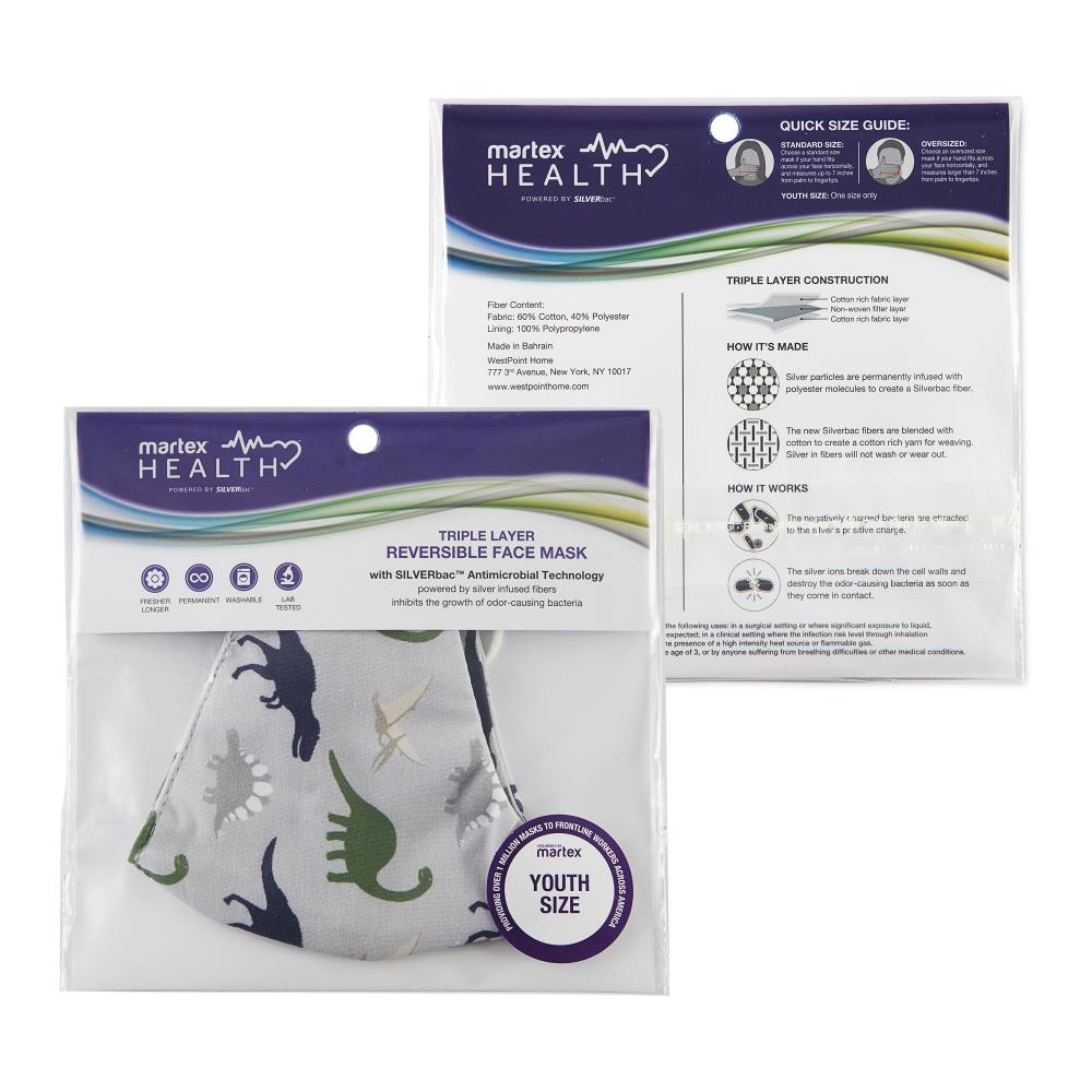 Mascarilla facial reutilizable de algodón y poliéster para jóvenes de WestPoint Home Mascarilla de seguridad no calificada 028828622273