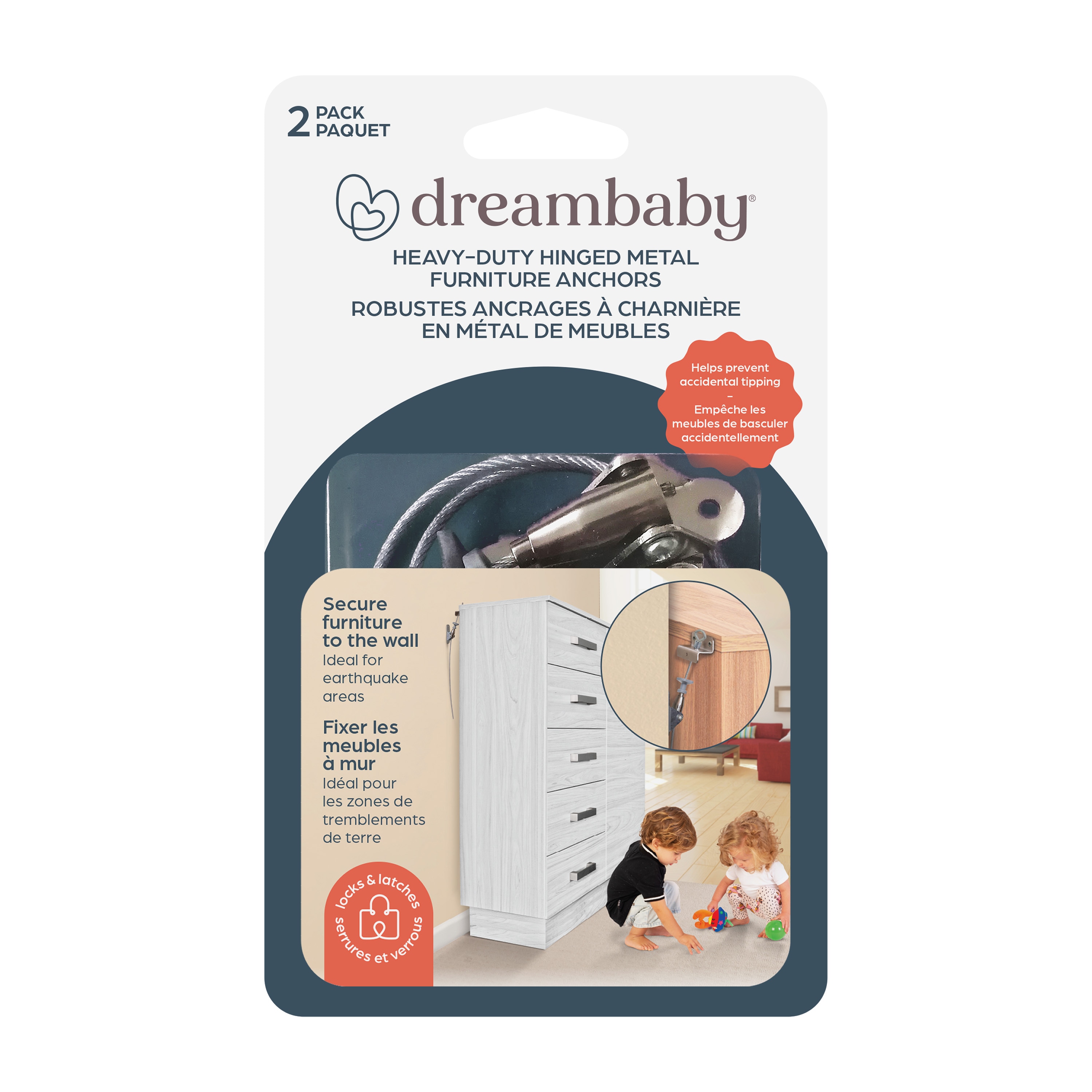 Correas de muebles plateadas Dreambaby 2-Pack L1429