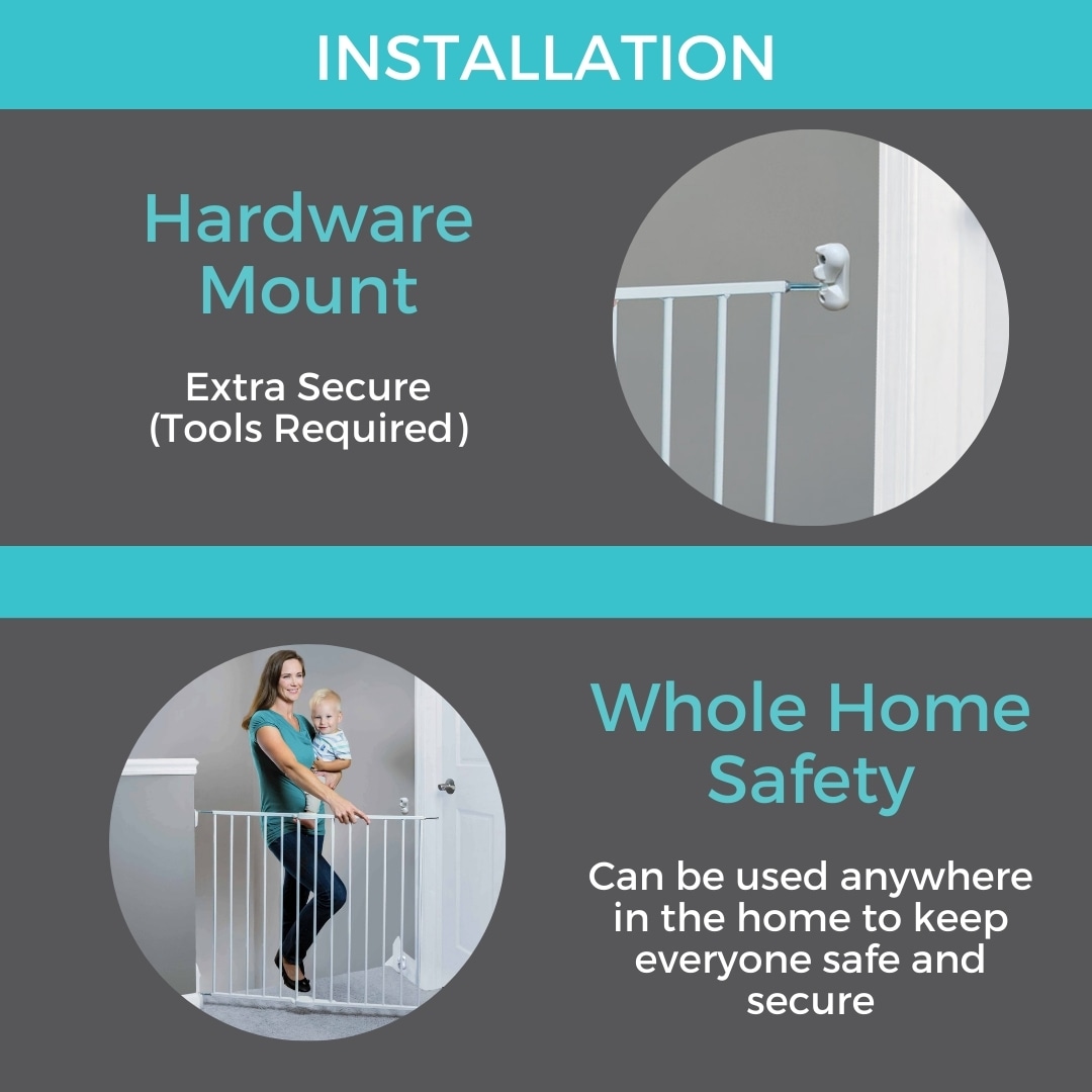 Barrera de seguridad de metal blanco montada con hardware Toddleroo by North States de 40.25 pulgadas x 30 pulgadas 5152