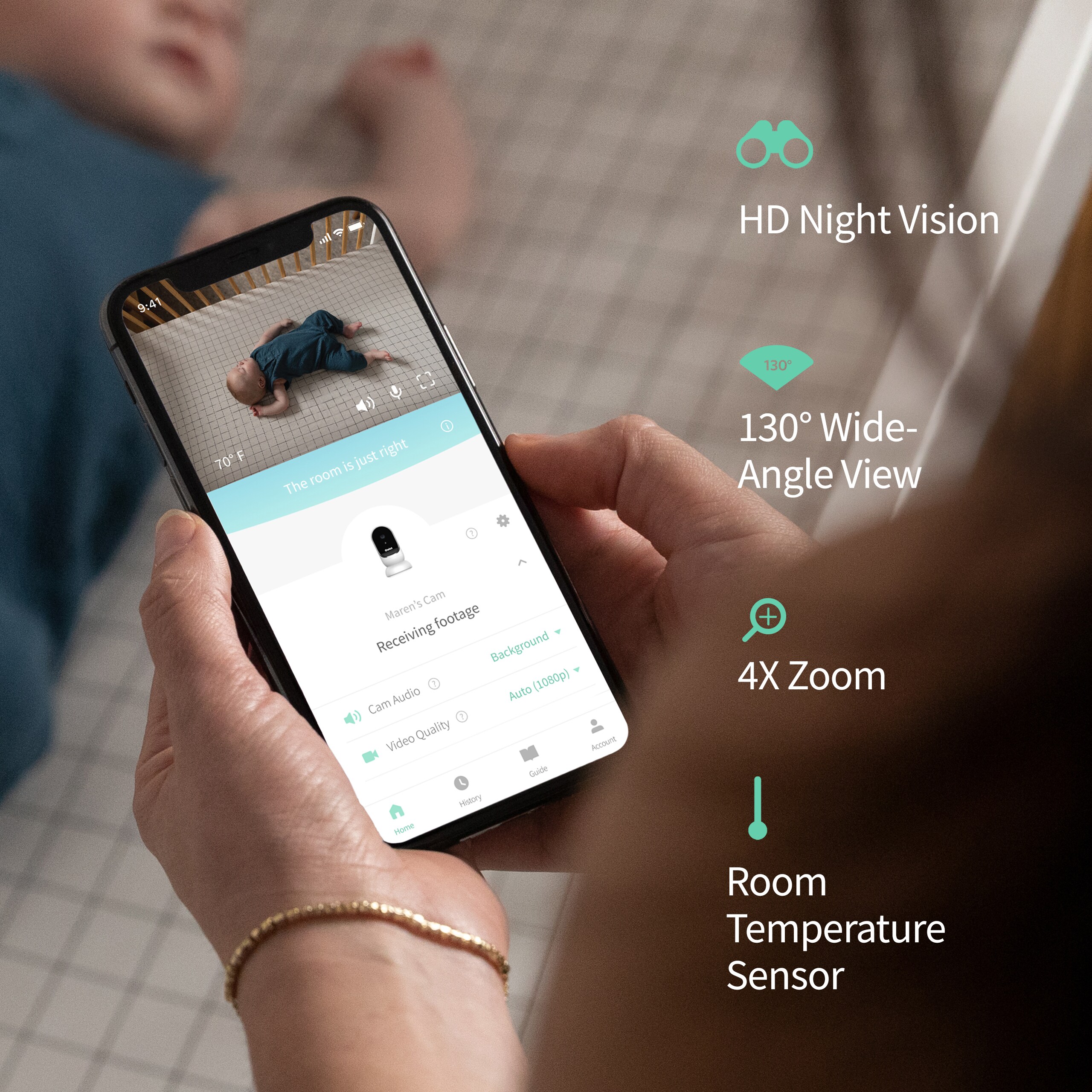 Monitor de bebé con video HD inteligente Owlet Owlet Cam BC04NNBBYH
