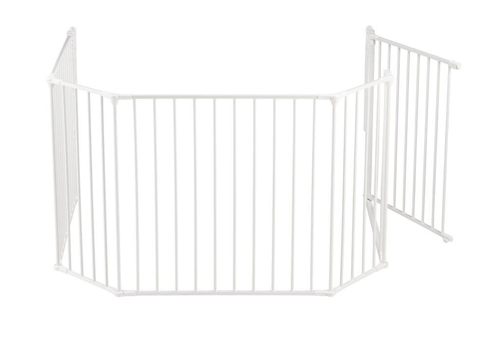 Barrera de seguridad metálica blanca BabyDan montada con hardware de 109.5 pulgadas x 28 pulgadas SG-FXL104-W
